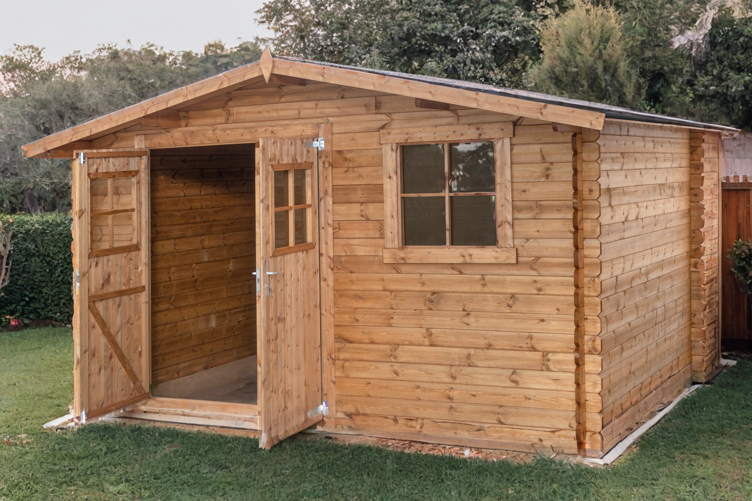 Abri de jardin en bois traité, ep 28mm, surface utile 9.9m² INT043/INEKSA - 9