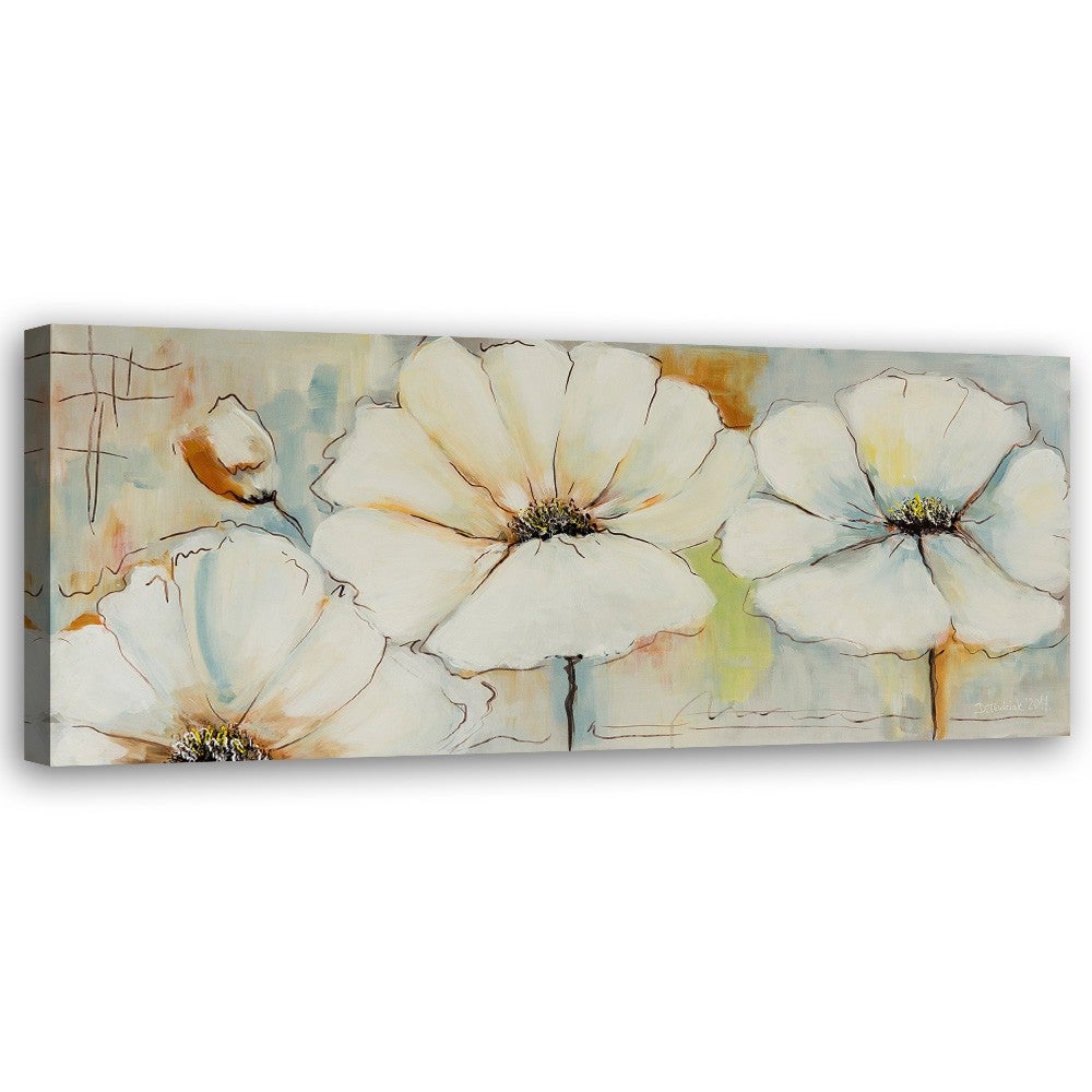 Obraz na płótnie, Pastelowe malowane kwiaty 150x50