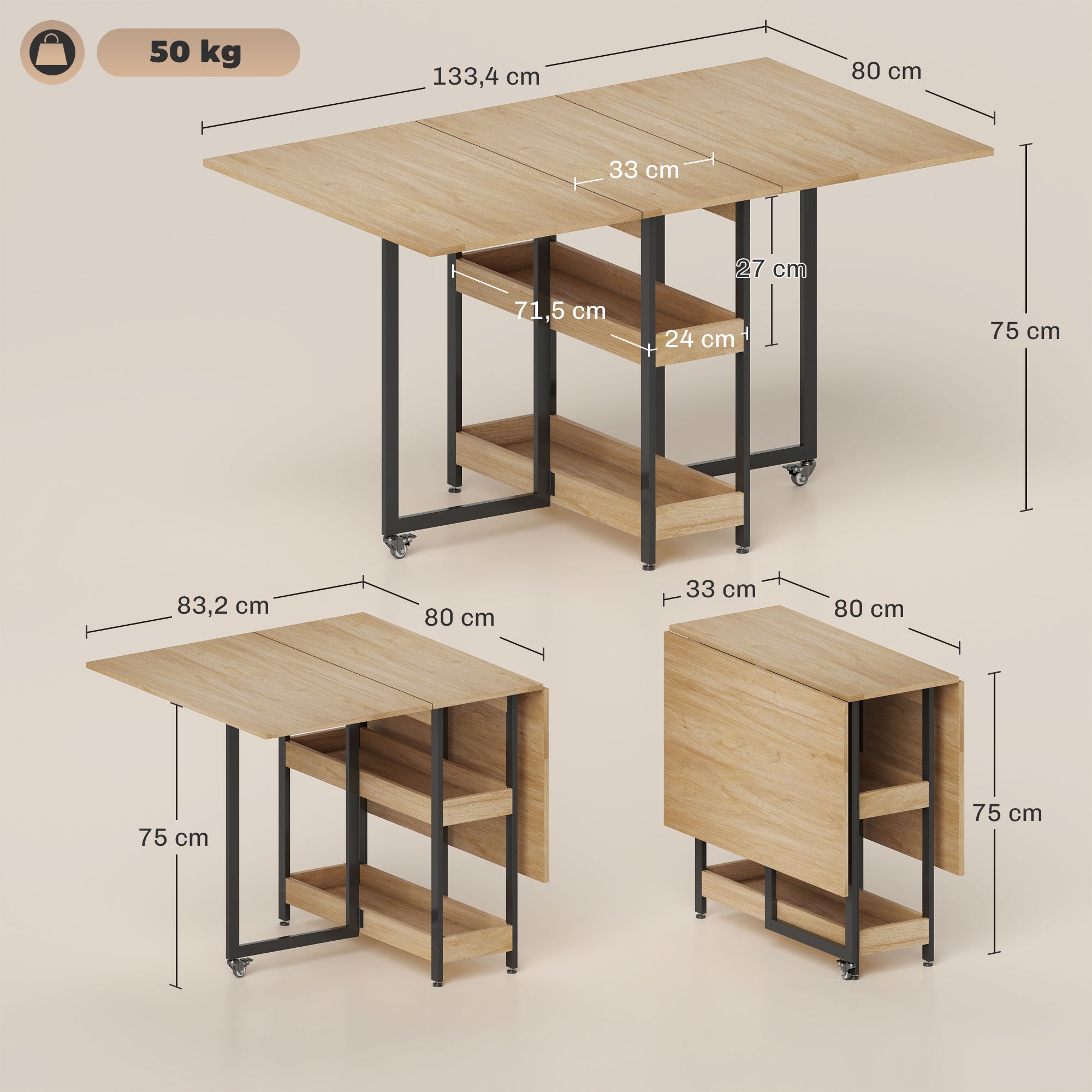 Table à manger pliante Panneau de particules HOMCOM - 3