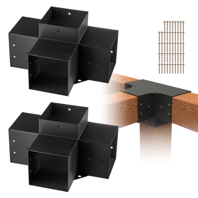 Kit Supports de Pergola VEVOR 6x6 po 15x15 cm Support de Poteau Bois de Menuiserie 2 Supports deAngle a 4 Voies Base de Poutres Quincaillerie Bricolag