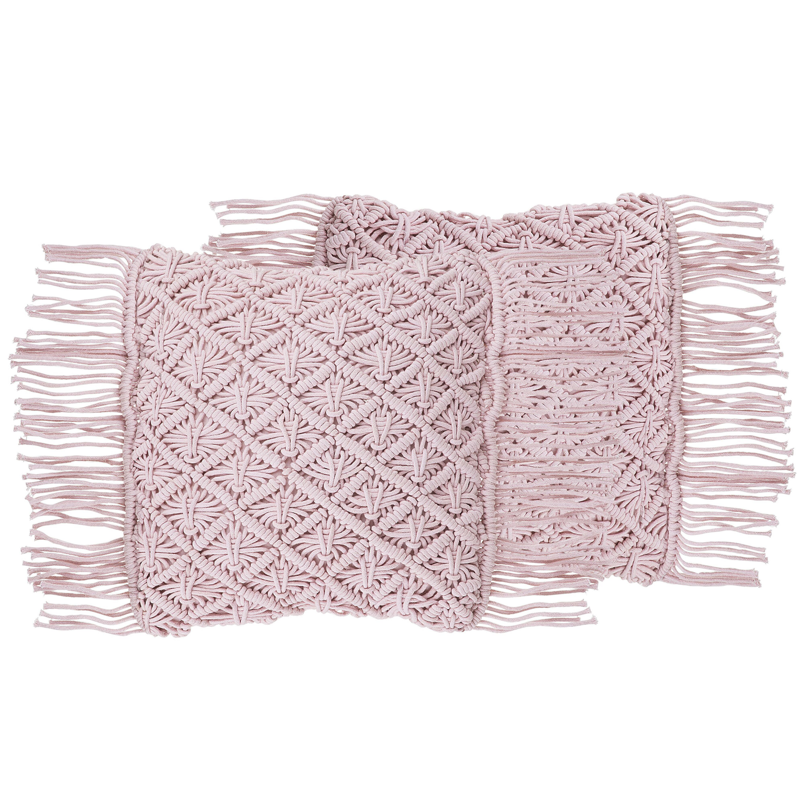 Beliani conjunto de 2 cojines decorativos yaniklar algodón 40 x 40 cm rosa patrón geométrico