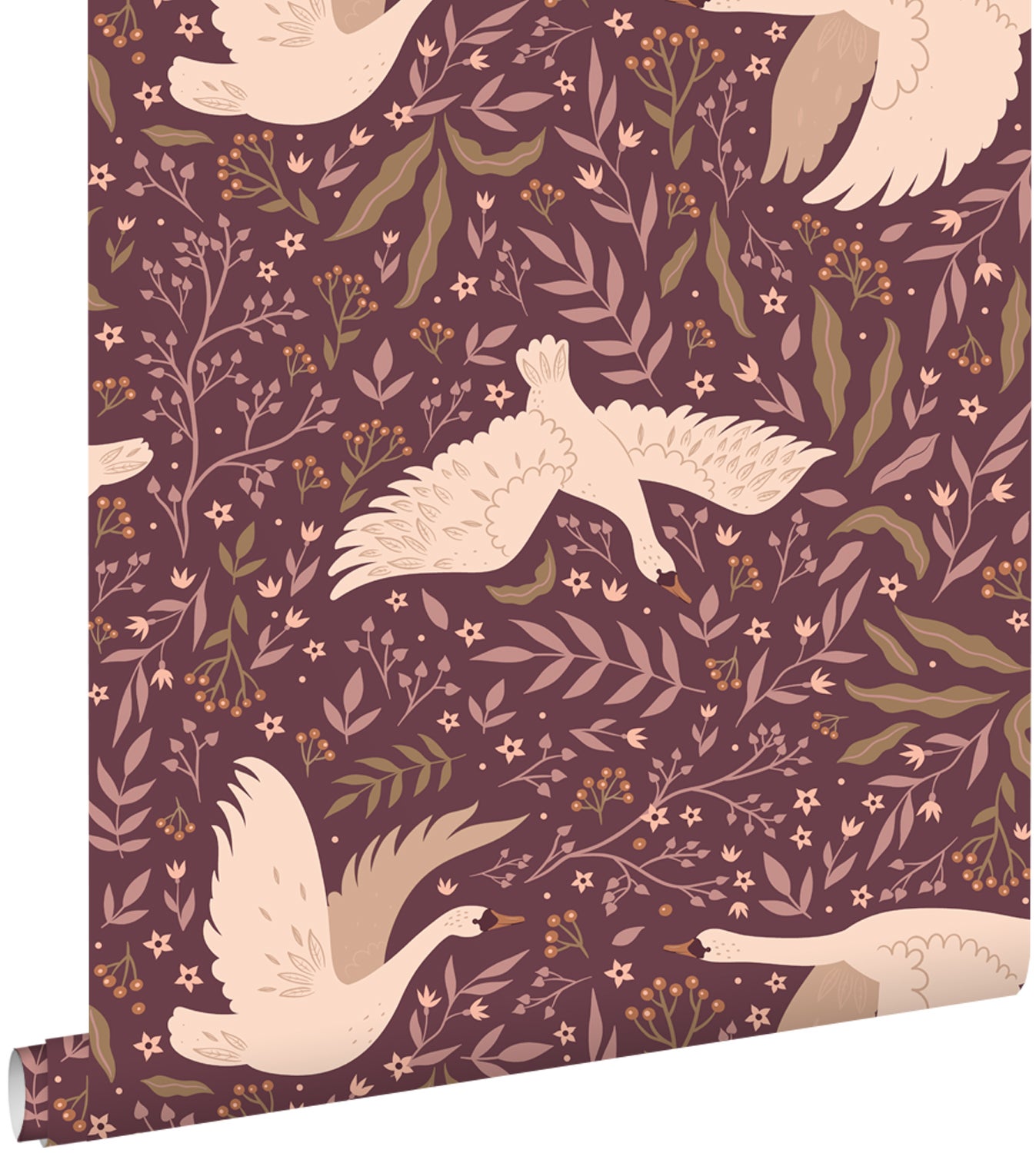 Tapeta łabędzie ciemnego fioletu - 50 x 900 cm - ESTAHOME