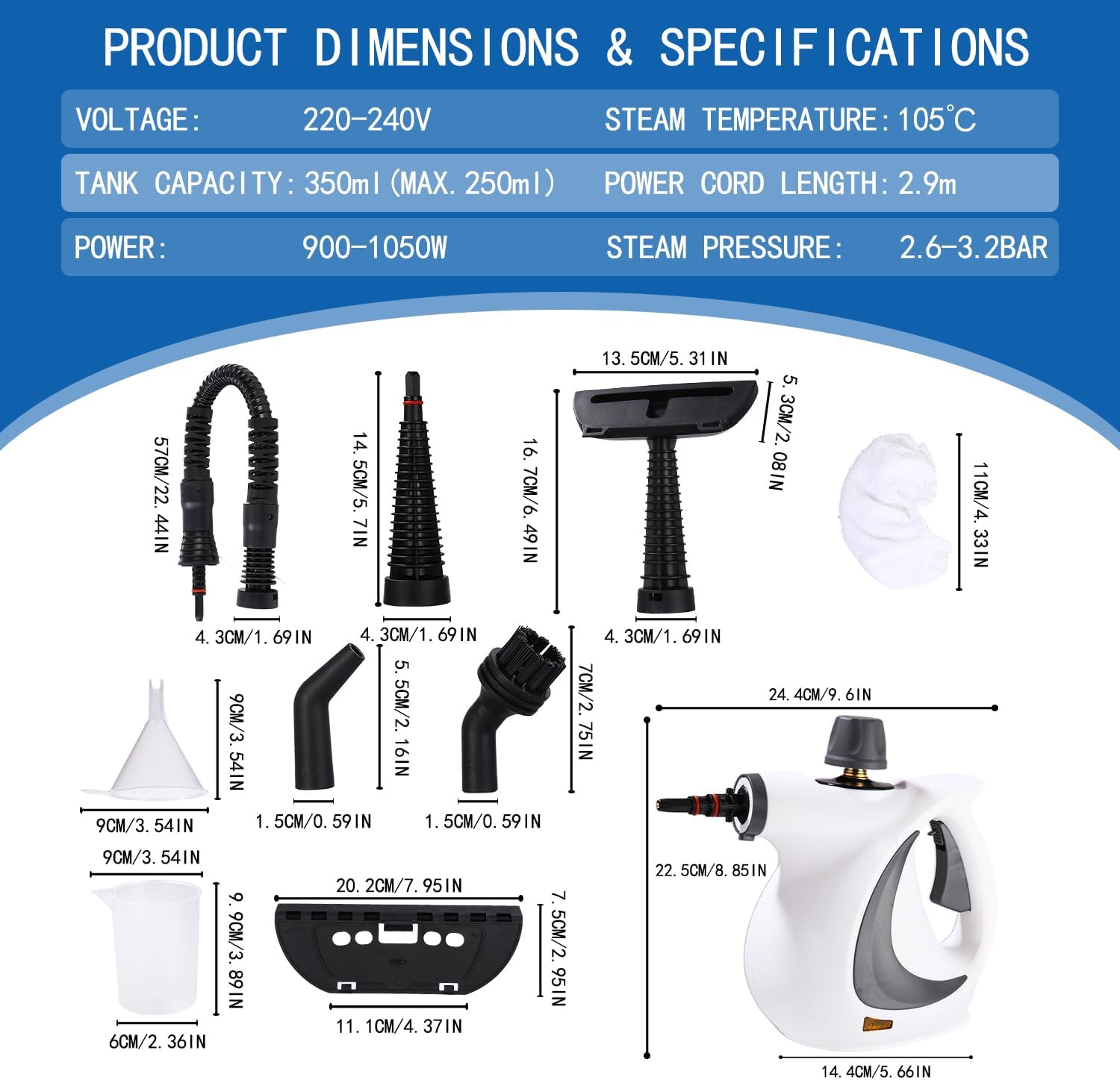 Nettoyeur Vapeur Puissant 1050 W 12 Accessoires 3,5 Bars Multifonction Portatif pour Tapis Rideaux Cuisine Canapés Sièges Auto Salle de Bain Tissus - 2