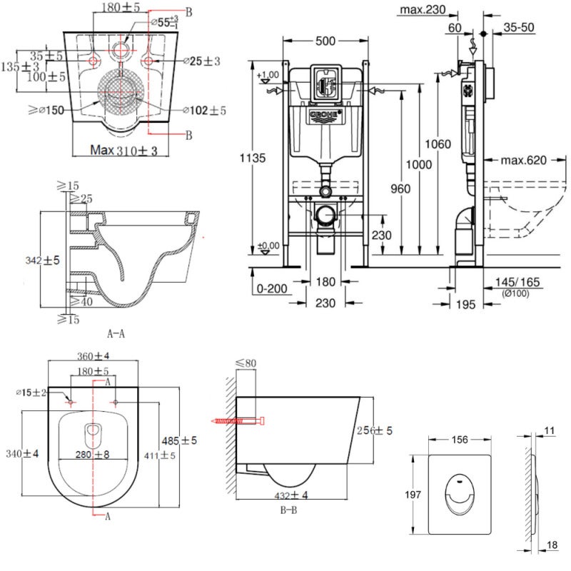 Grohe Pack WC Bâti autoportant + WC sans bride SAT + Abattant softclose + Plaque chrome mat (ProjectSATrimless-7) - 5