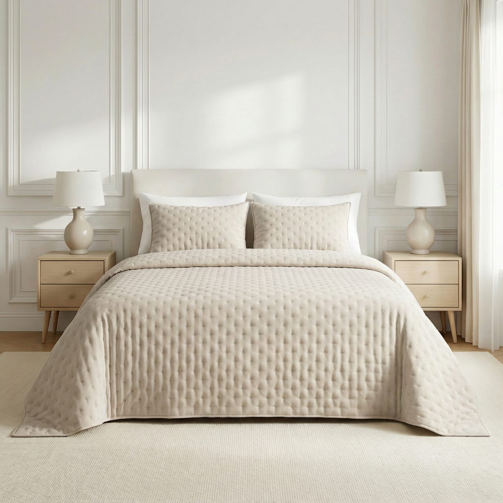 Couvre-lit uni matelassé extra doux beige clair 300x270 cm - 5