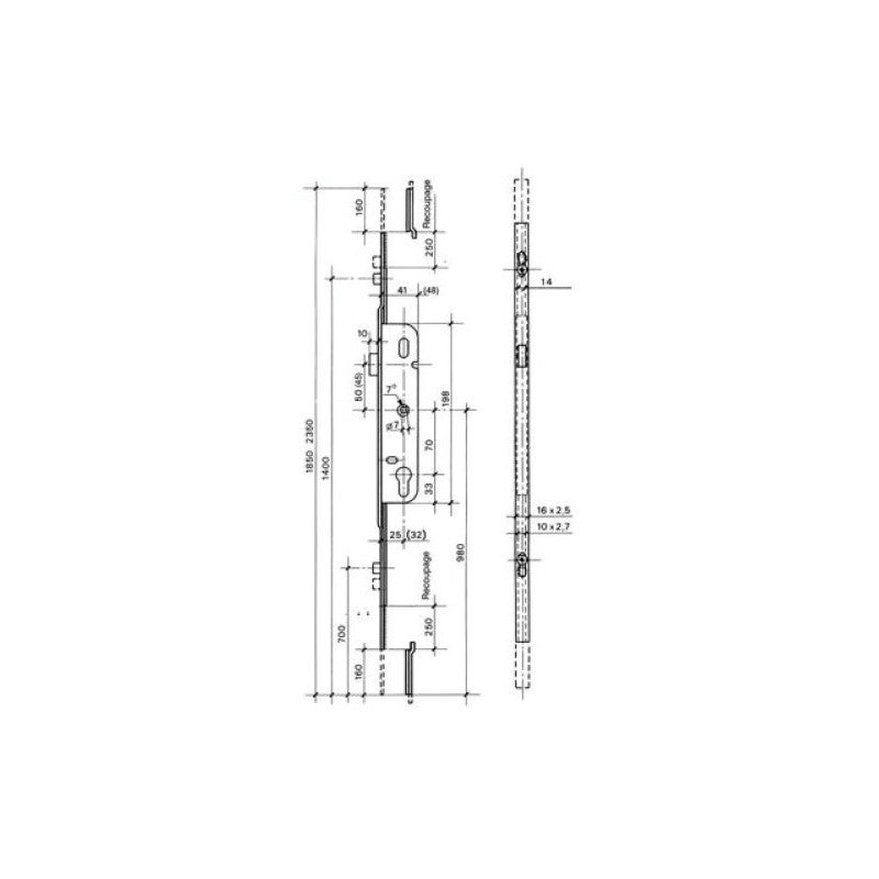 Crémone barillet axe 28mm ajustable haut et bas longueur 2030mm FERCO G 24452 20 L 1 - 3