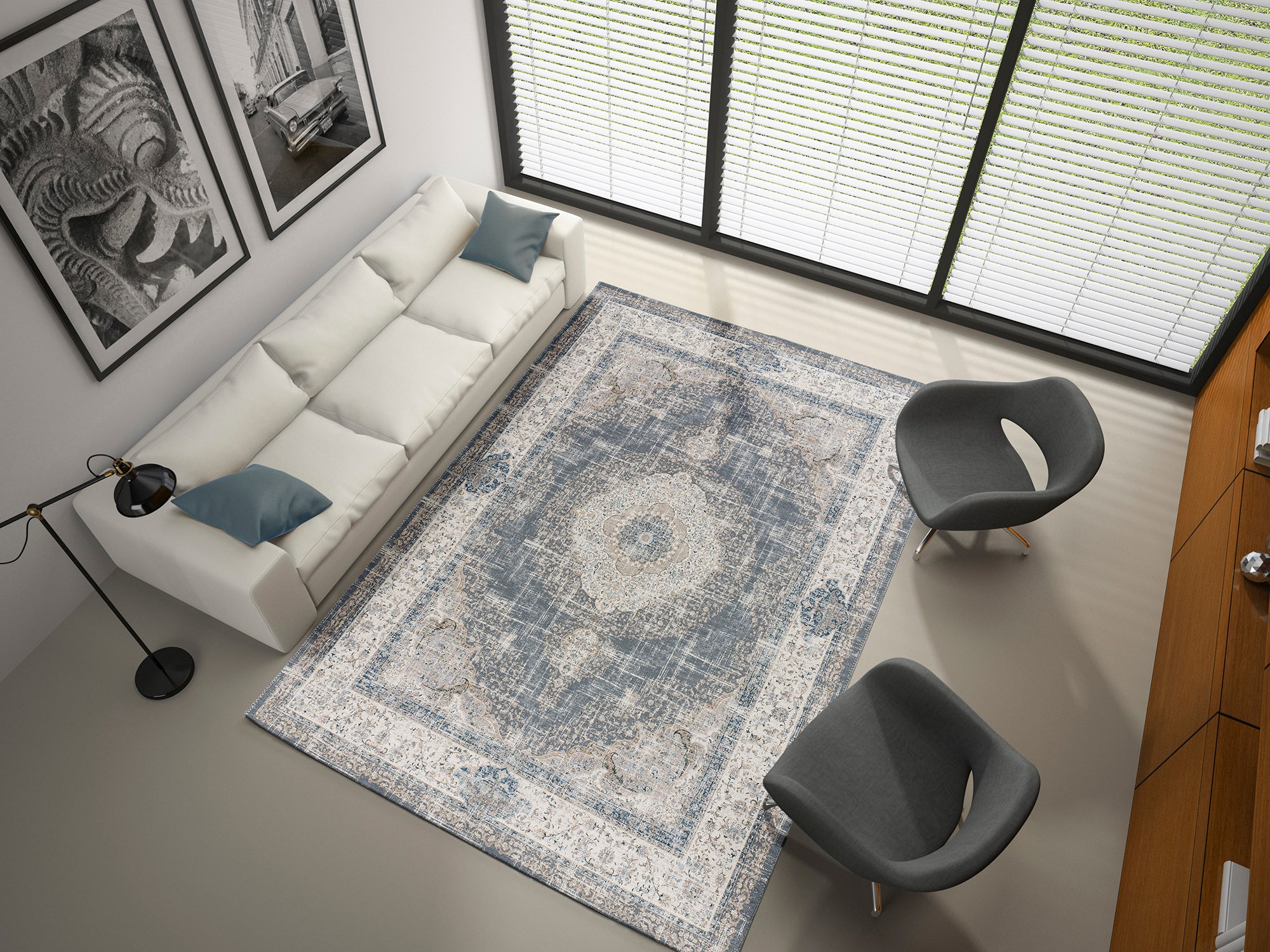 Alfombra interior gris rectangular 160 x 230 cm neila vintage - atticgo