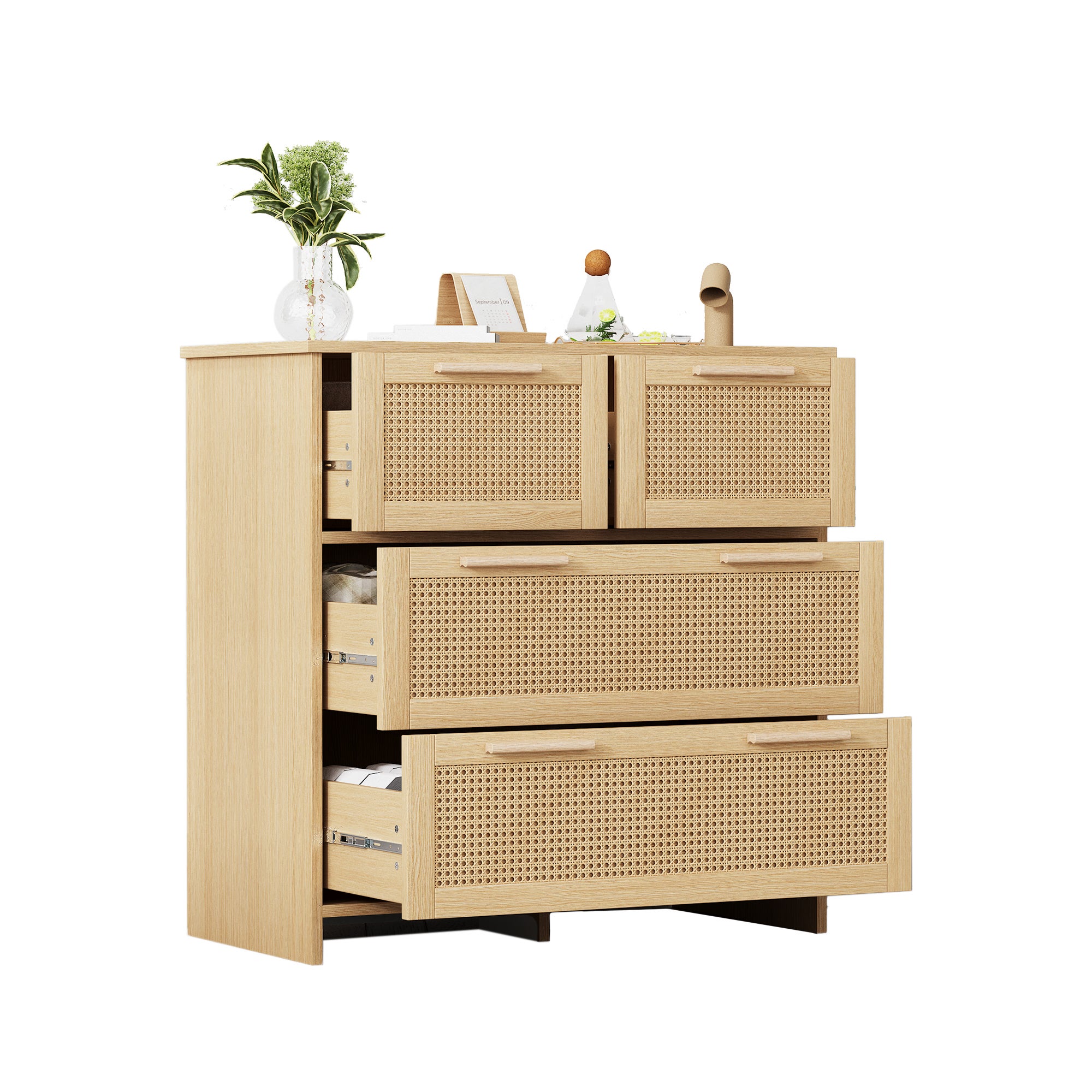 Cómoda con 4 cajones - tiradores de madera maciza - color roble - 80 x 38 x 80 cm - 2