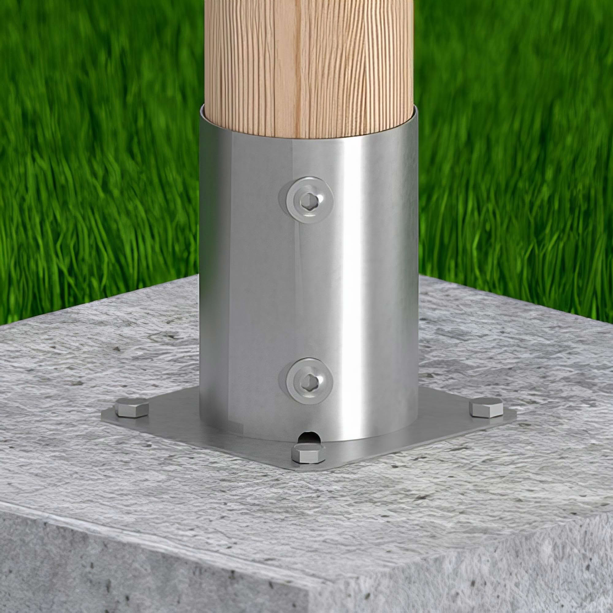 Pied de poteau rond zingé à visser - 101 x 150 x 2 mm - 3