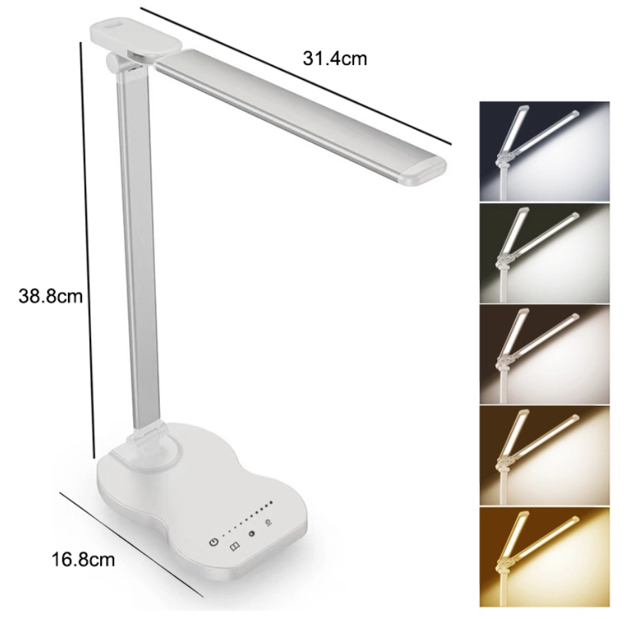 Lampe de bureau LED réglable, 5 couleurs et 10 niveaux de luminosité, lampe de lecture tactile avec minuterie 45 min, lampe de table LED - 2
