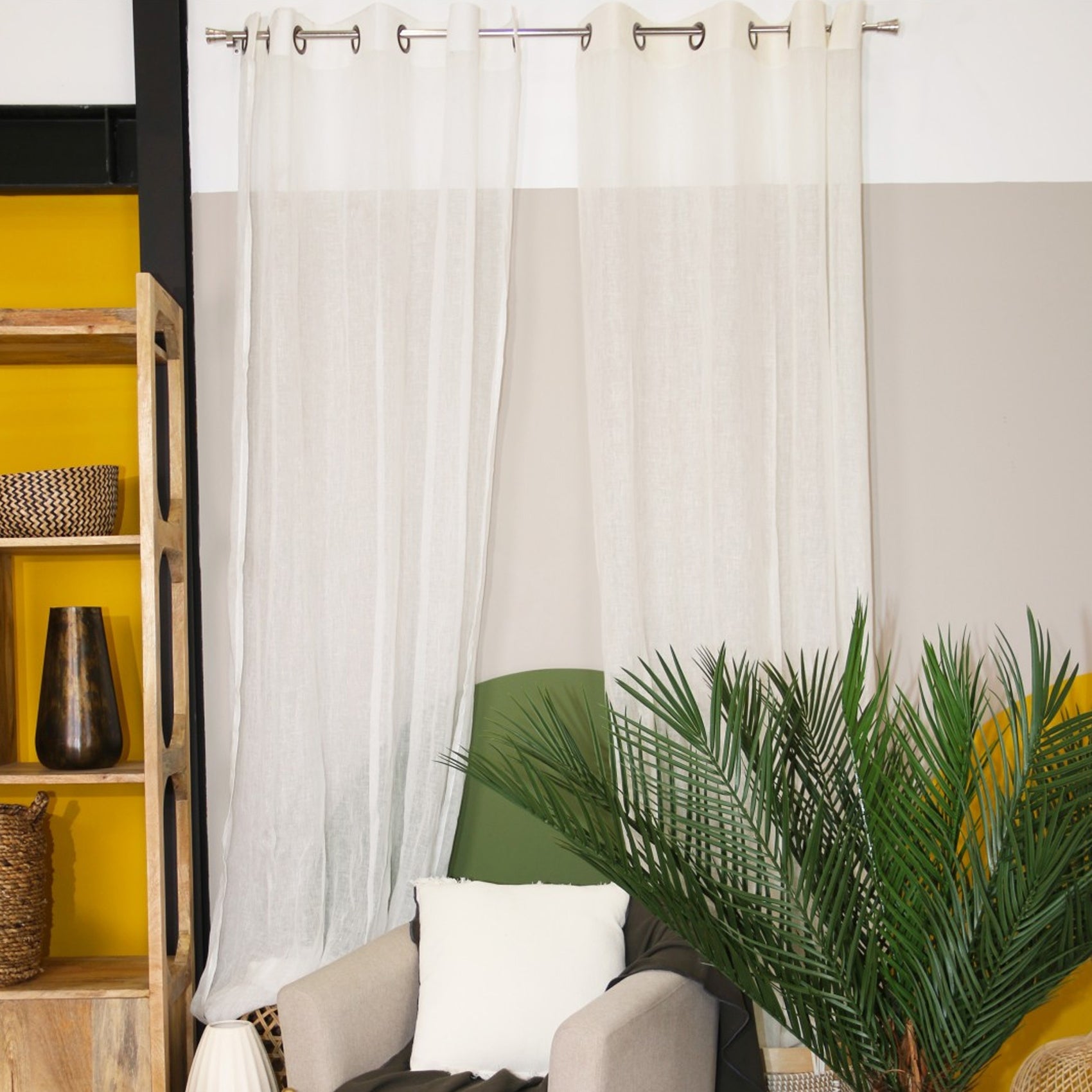 Voilage 100% Lin à oeillet - Beige - 140x300 cm - Coton/Lin | Leroy Merlin