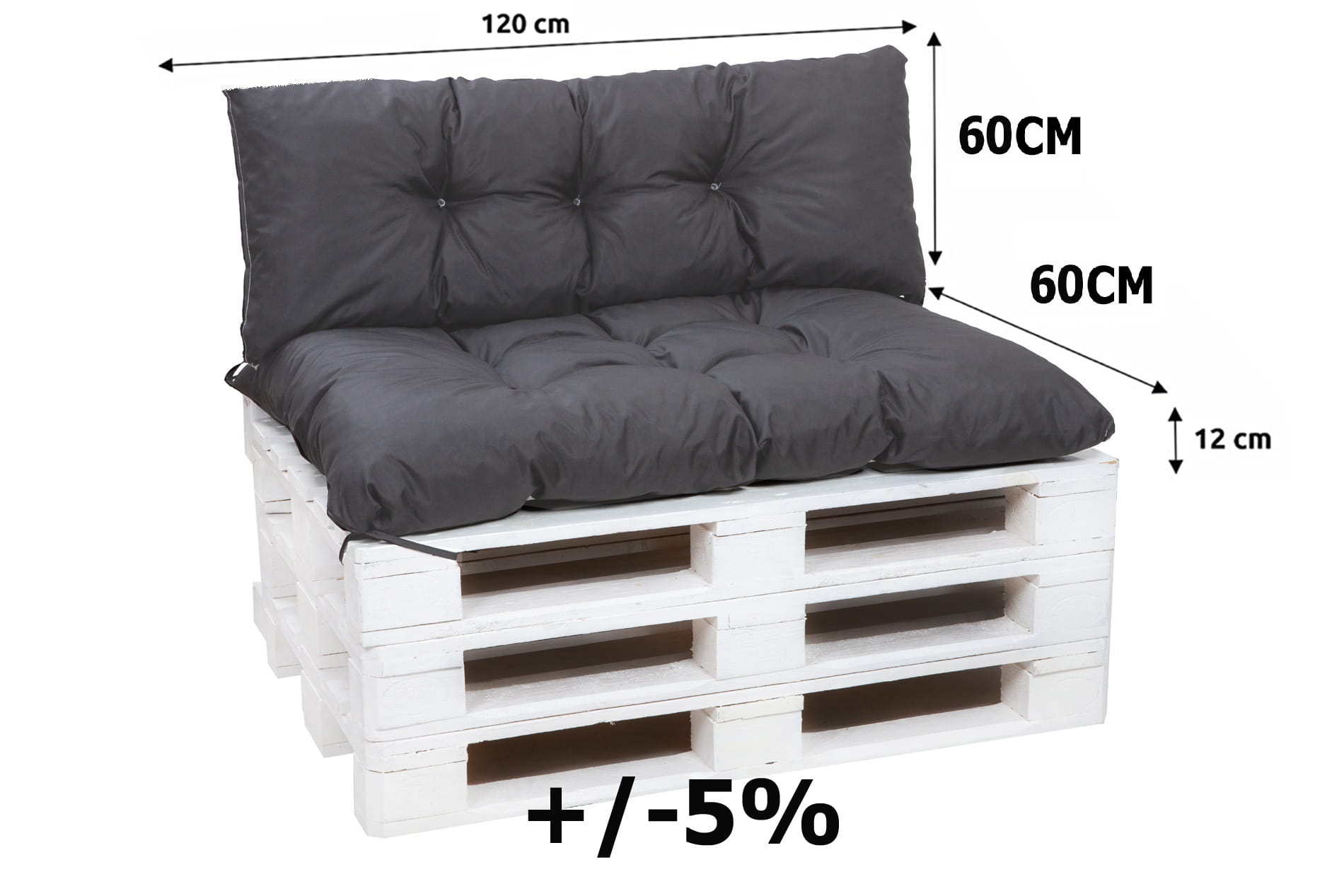 Poduszka ogrodowa na paletę 120x60x60cm poduszka na meble ogrodowe antracyt, poduszka na balkon taras, poducha ogrodowa na meble z palet - 2