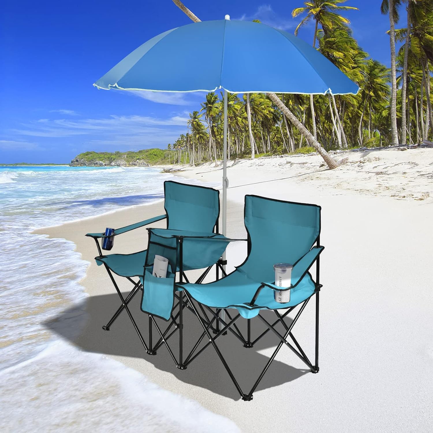 Chaise pliante de camping pour adultes, robuste et portable, avec dossier lombaire rembourré, accoudoirs, poches