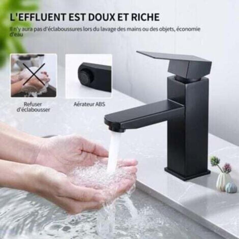 Robinet Salle Bain Noir Mitigeur Lavabo en Laiton Mitigeur Salle de Bain Contient Tuyaux Chauds et Froids - 4