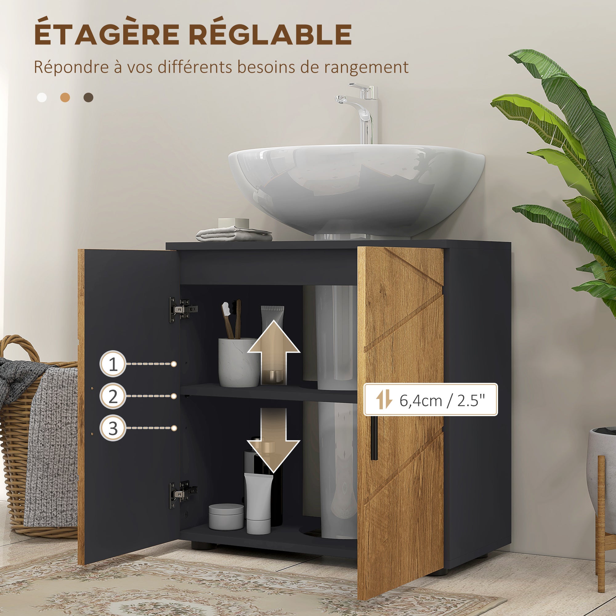 Meuble sous-vasque panneau de particules 2 portes KLEANKIN - 5