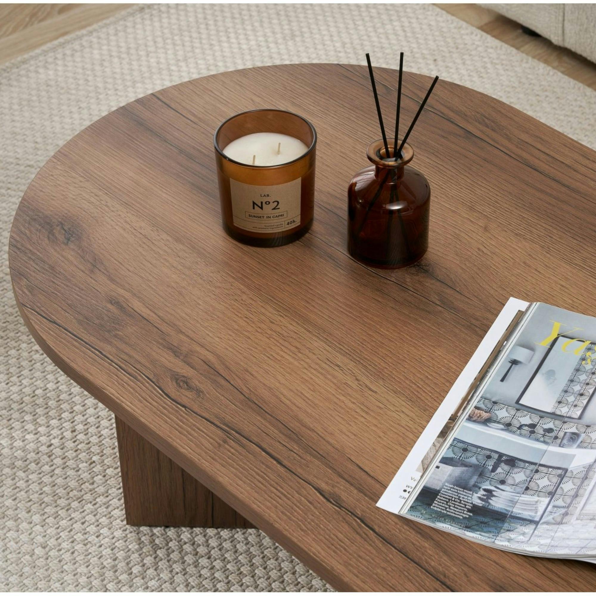 Table basse ovale effet noyer foncé - pieds en V MARFA - 6