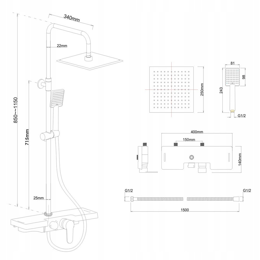 Conjunto de duche com torneira, Cromo - 2