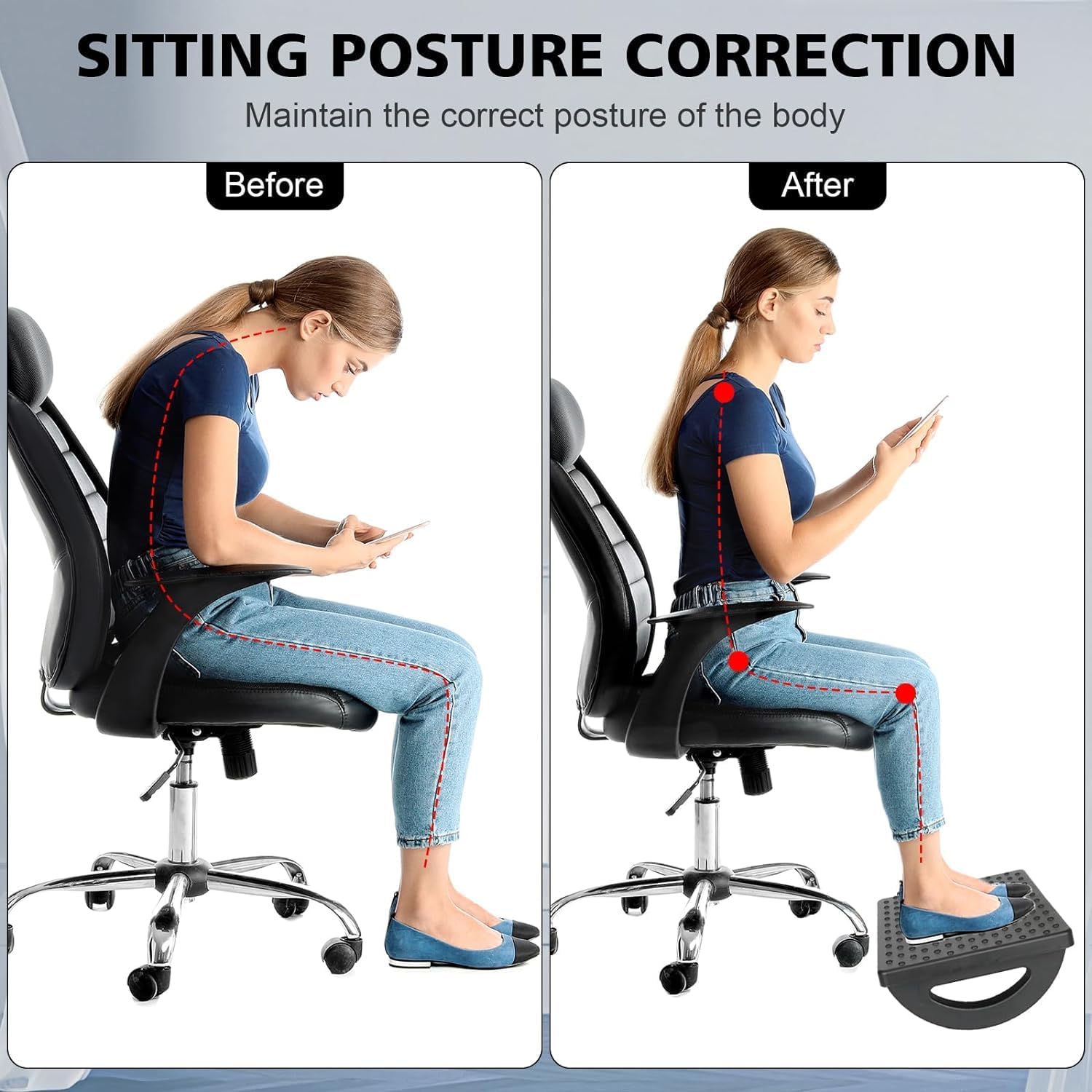 Repose-pieds sous le bureau, ergonomique, Effet de Massage Confortable pour Une Meilleure Circulation Sanguine dans Les Jambes pour Bureau Maison - 4