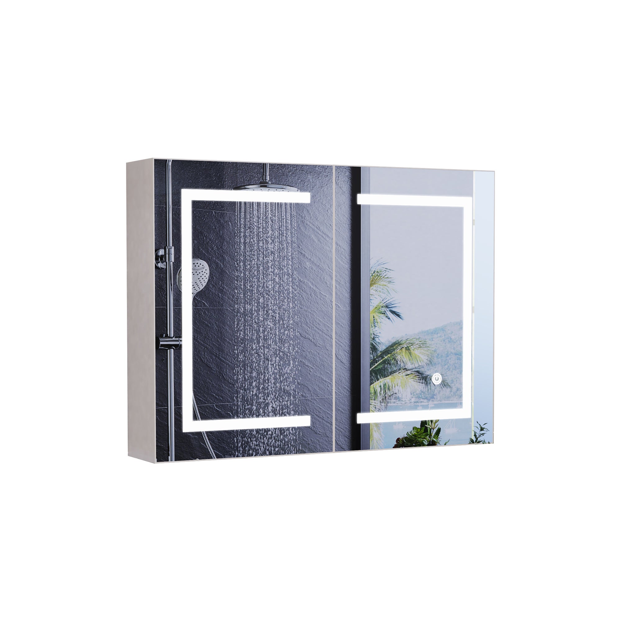 Armoire led 2p de toilette lumineuse, 80x13,5x60 cm, Armoire de salle de bain avec miroir, Interrupteur tactile, Étagère réglable, Dimmable, Blanc - 9
