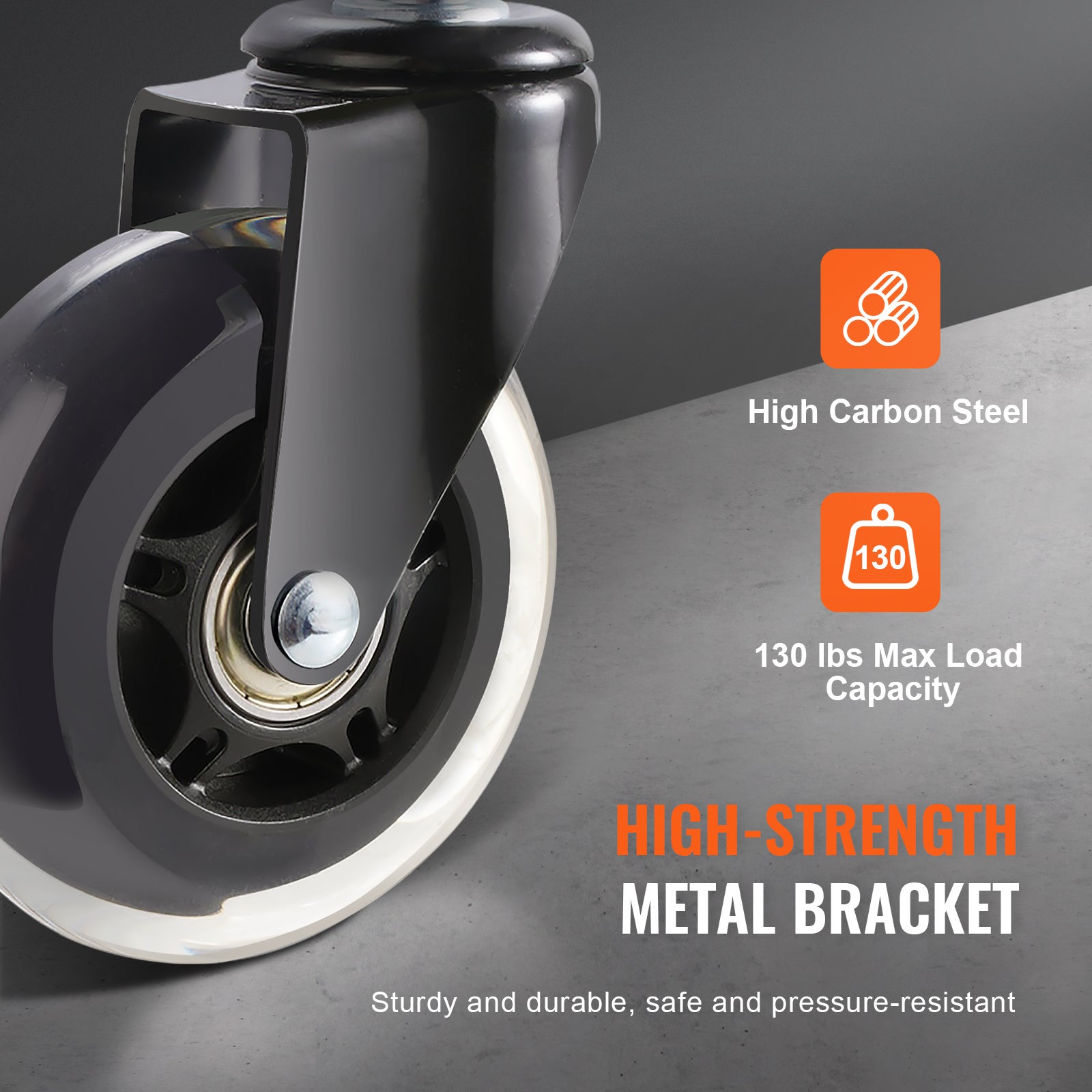 Roulettes Pivotantes Lot de VEVOR 5 Roulette Chaise Bureau Remplacement 76,2 mm Roues Fauteuil Ordinateur Robustes pour Sols en Bois Dur et Moquette - 4