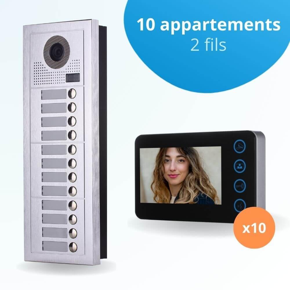 Portier interphone vidéo modern 2 fils 10 appartements 10 écrans noirs ...