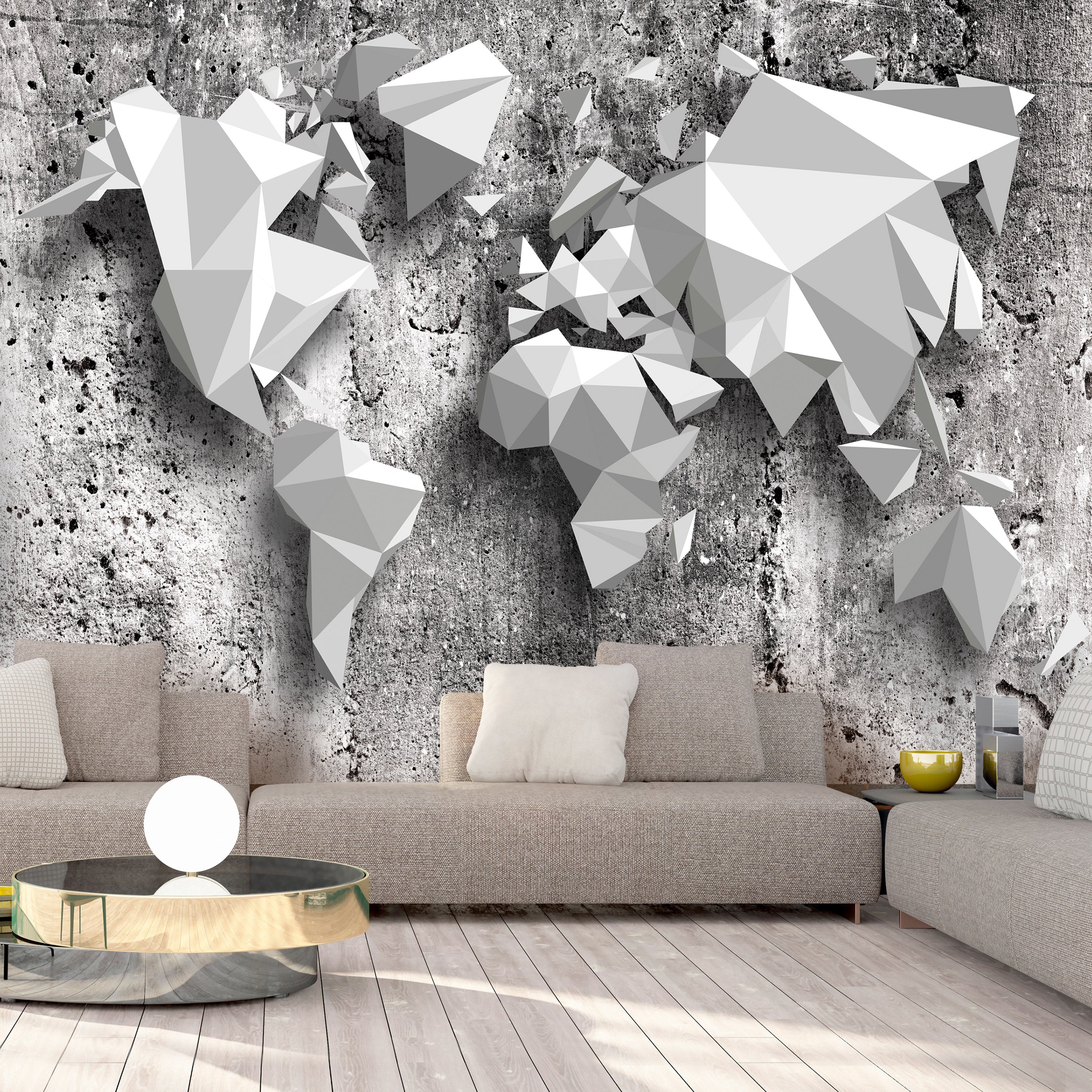 Papier peint intissé panoramique Carte du monde World Map: Origami ...