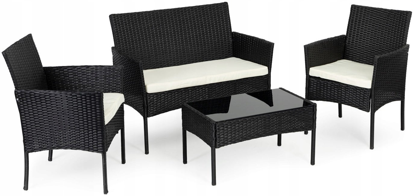 Zestaw mebli ogrodowych technorattan na taras ogród komplet wypoczynkowy FUNFIT sofa stół 2x fotel czarny - 5
