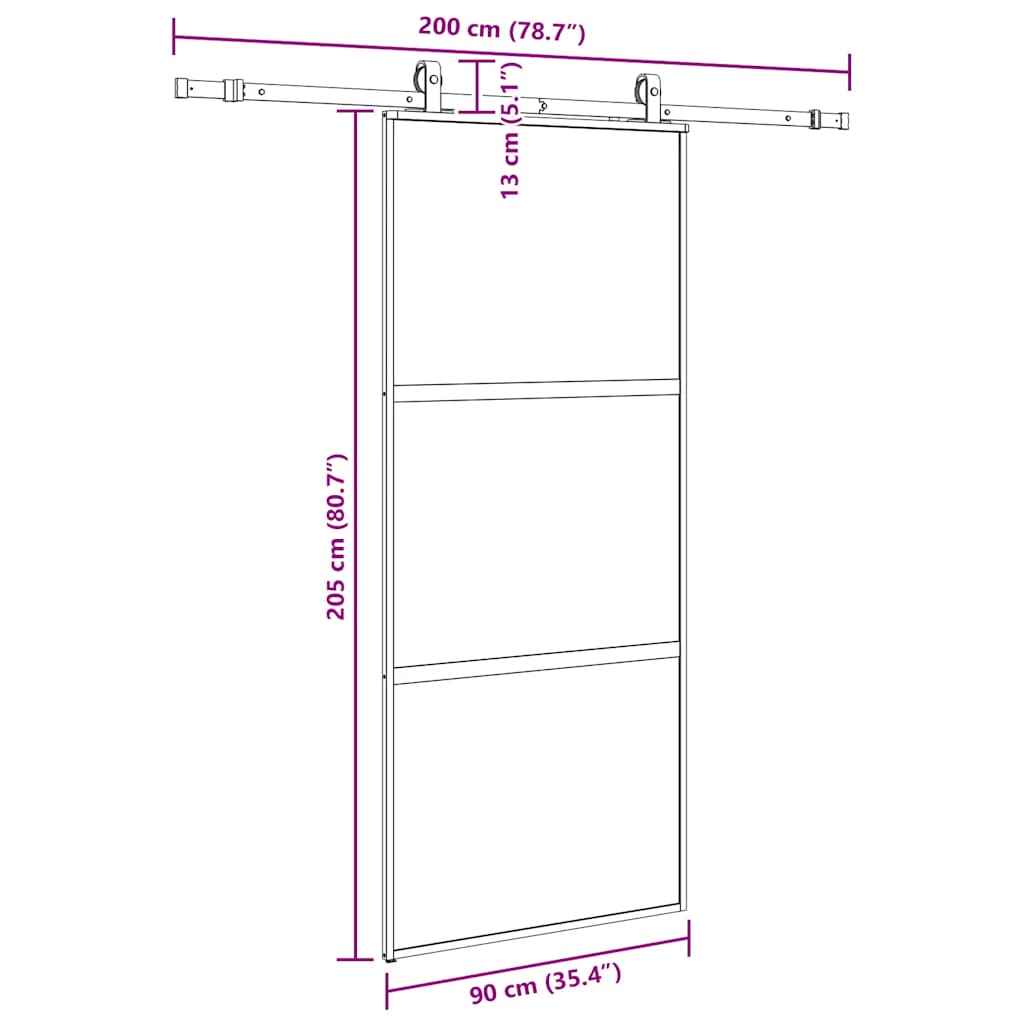 Puerta corredera con herrajes negro 90x205 cm vidrio templado vidaXL - 3