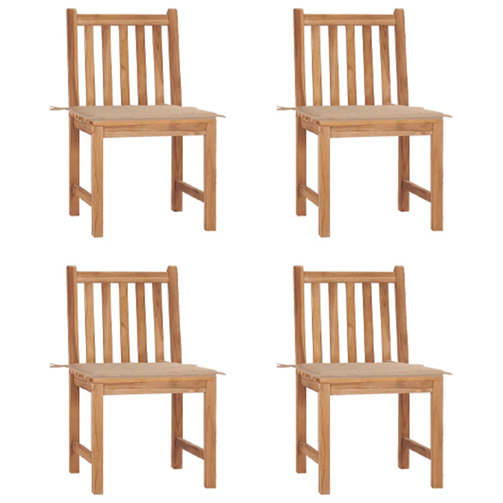 2 Chaises De Jardin En Teck Massif + Coussins Taupe - Meuble Extérieur Empilable, Style Vintage
