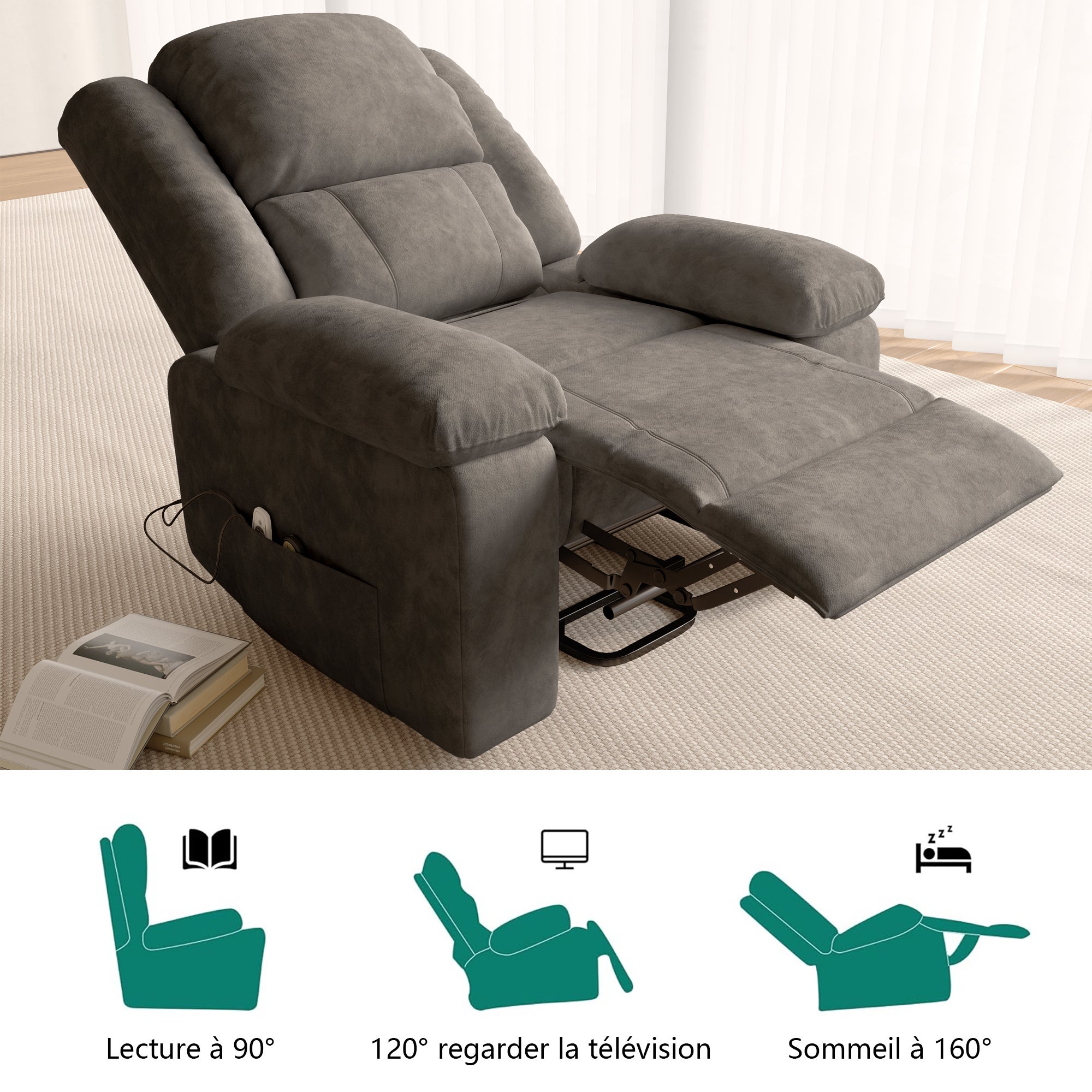 Fauteuil Luxe De Relaxation Et Massage Électrique, Gris - 3