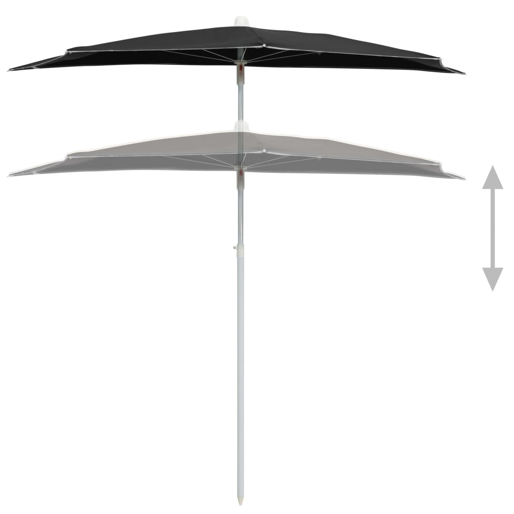 Demi-parasol de jardin avec mât 180x90 Noir - 4