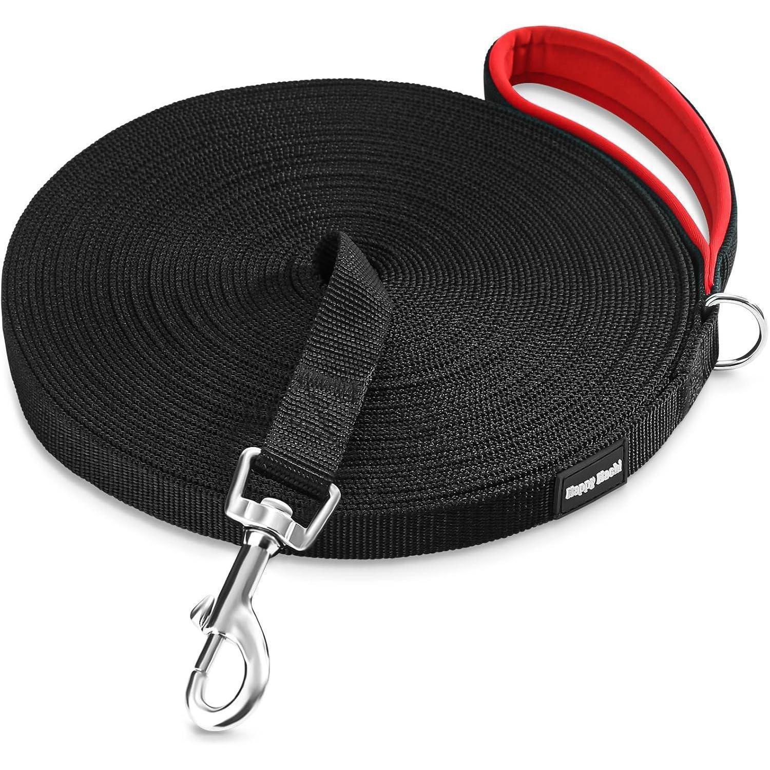Longe chien nylon noir 30m, poignée PVC/SBR, mousqueton D rotatif 360 ...