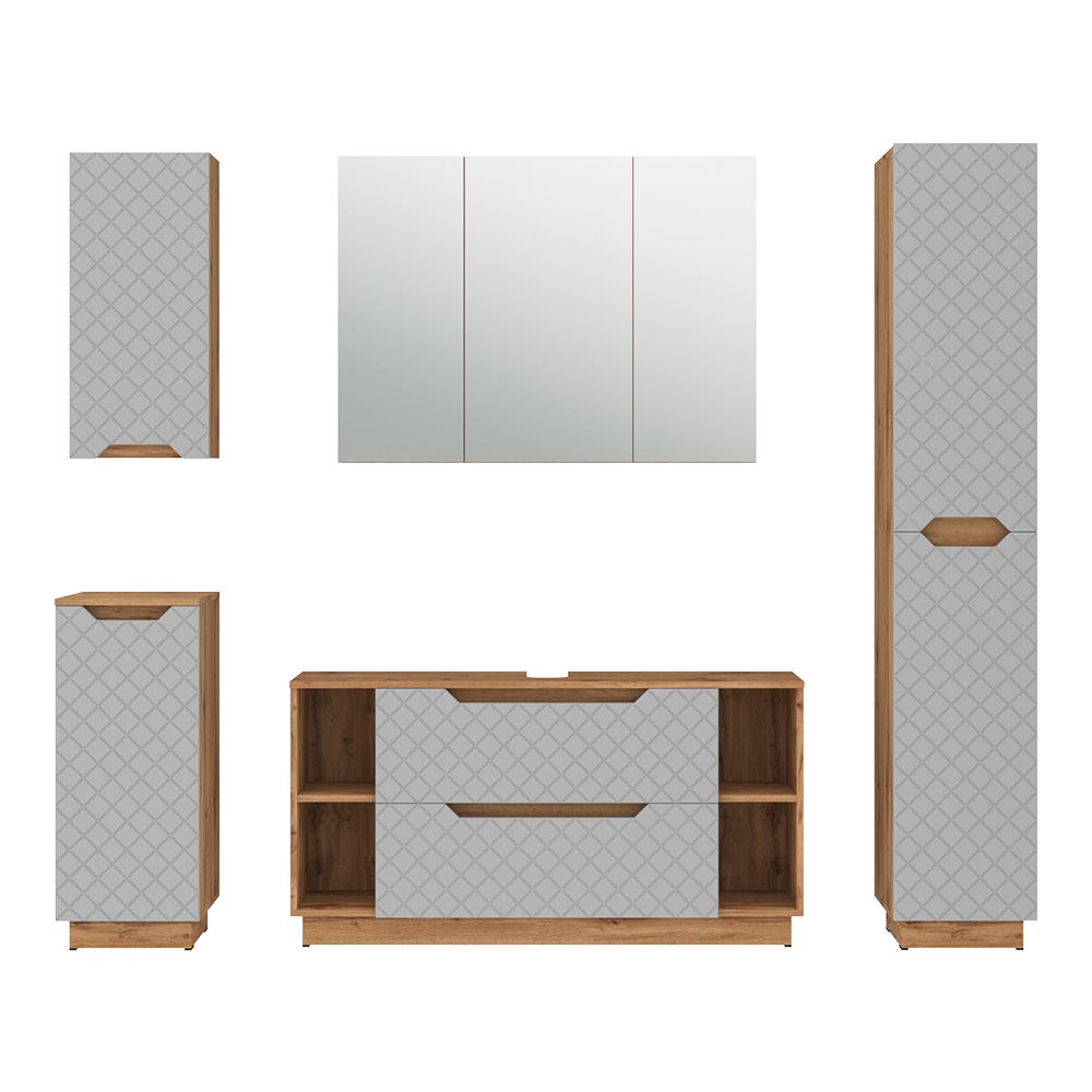 Vicco Zestaw mebli łazienkowych Lotta, Dąb/szary ze strukturą płytek, 5 części