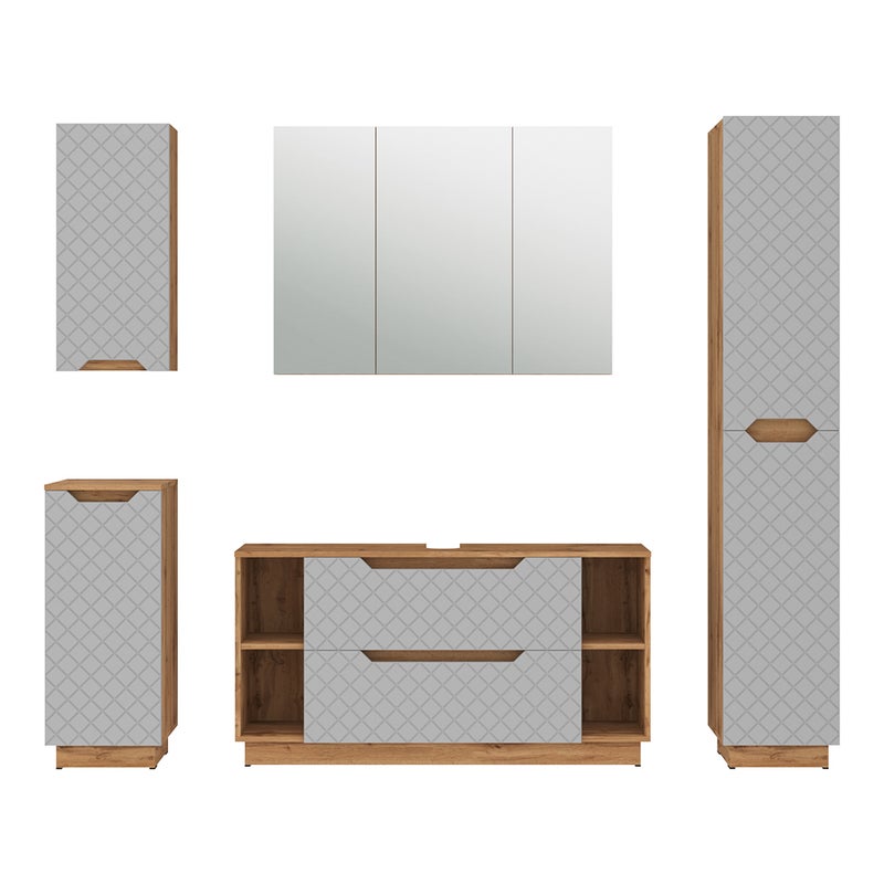 Vicco Zestaw mebli łazienkowych Lotta, Dąb/szary ze strukturą płytek, 5 części