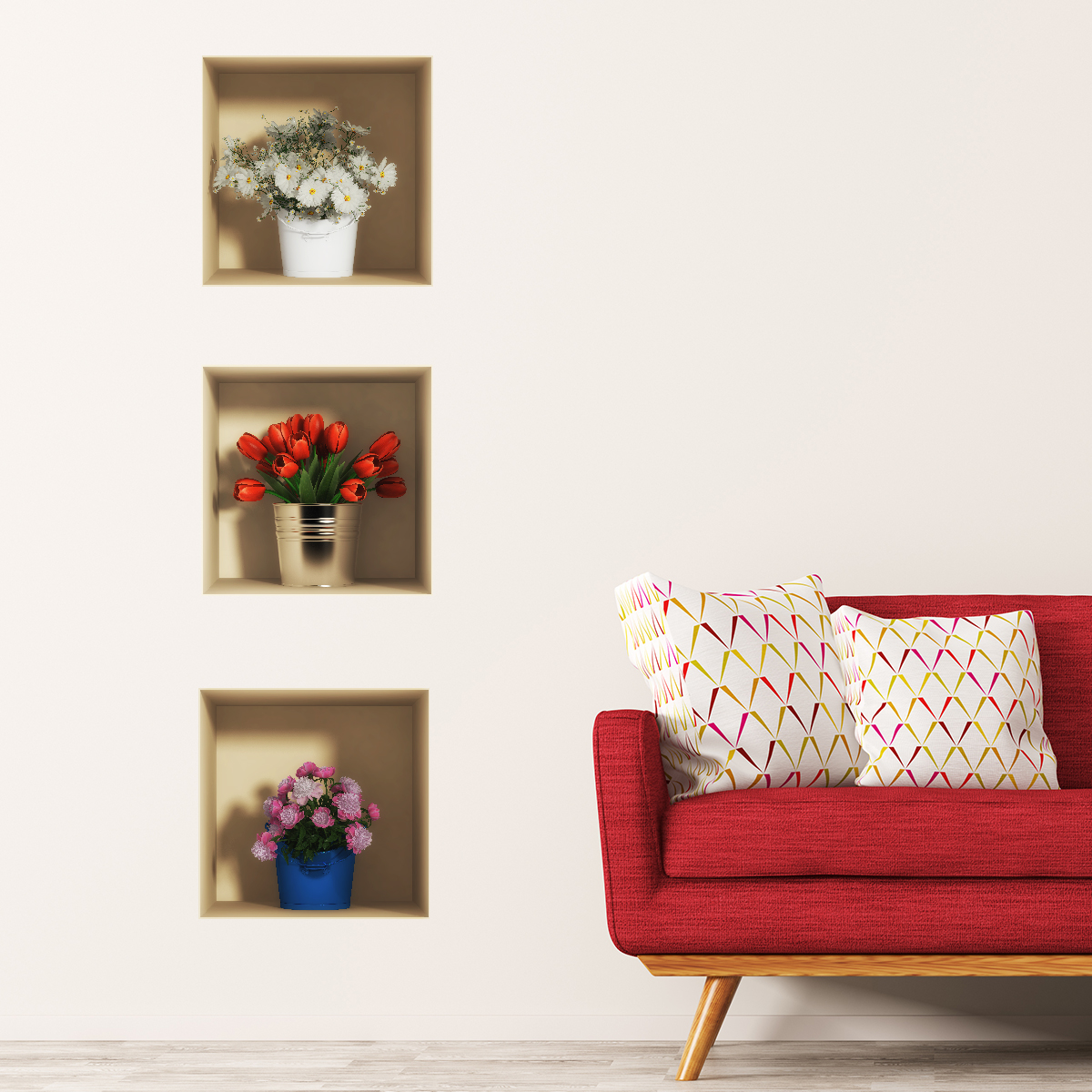 Vinilo efecto 3d flores en ramos de flores - adhesivo de pared - revestimiento sticker mural decorativo - 30x90cm