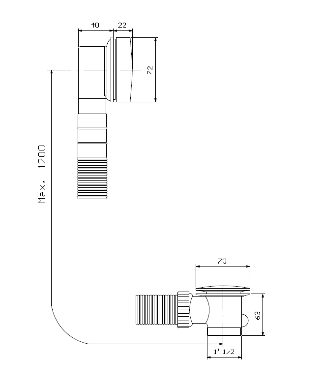 Colonne de vidage universelle en couleur or pour baignoires Vicario 1011/120.04 - Or - 2