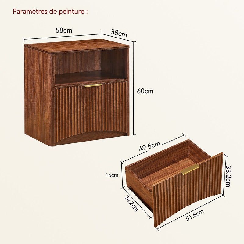 Table de Cheve, avec Rainures et Tiroirs Ouverts, Poignées Dorées, Convenant aux Chambres et aux Salons, Couleur Noyer, 58 x 38 x 60 cm - 4