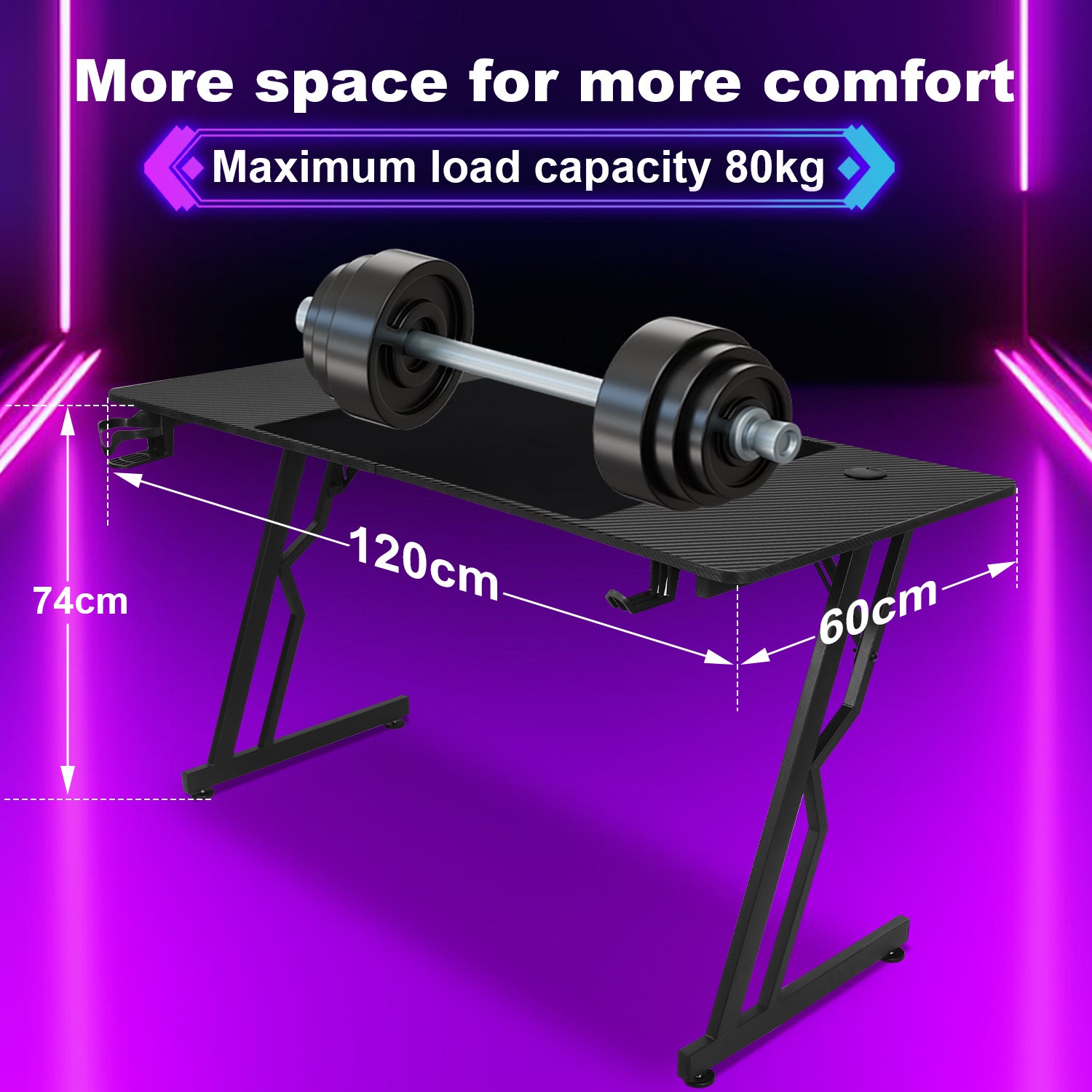 SWANEW Bureau Gaming Table De Gaming 120x60cm PC Gamer Avec Tapis De Souris Porte Gobelet Et Crochet Adapte Au Bureau Maison Sans Led 83741949