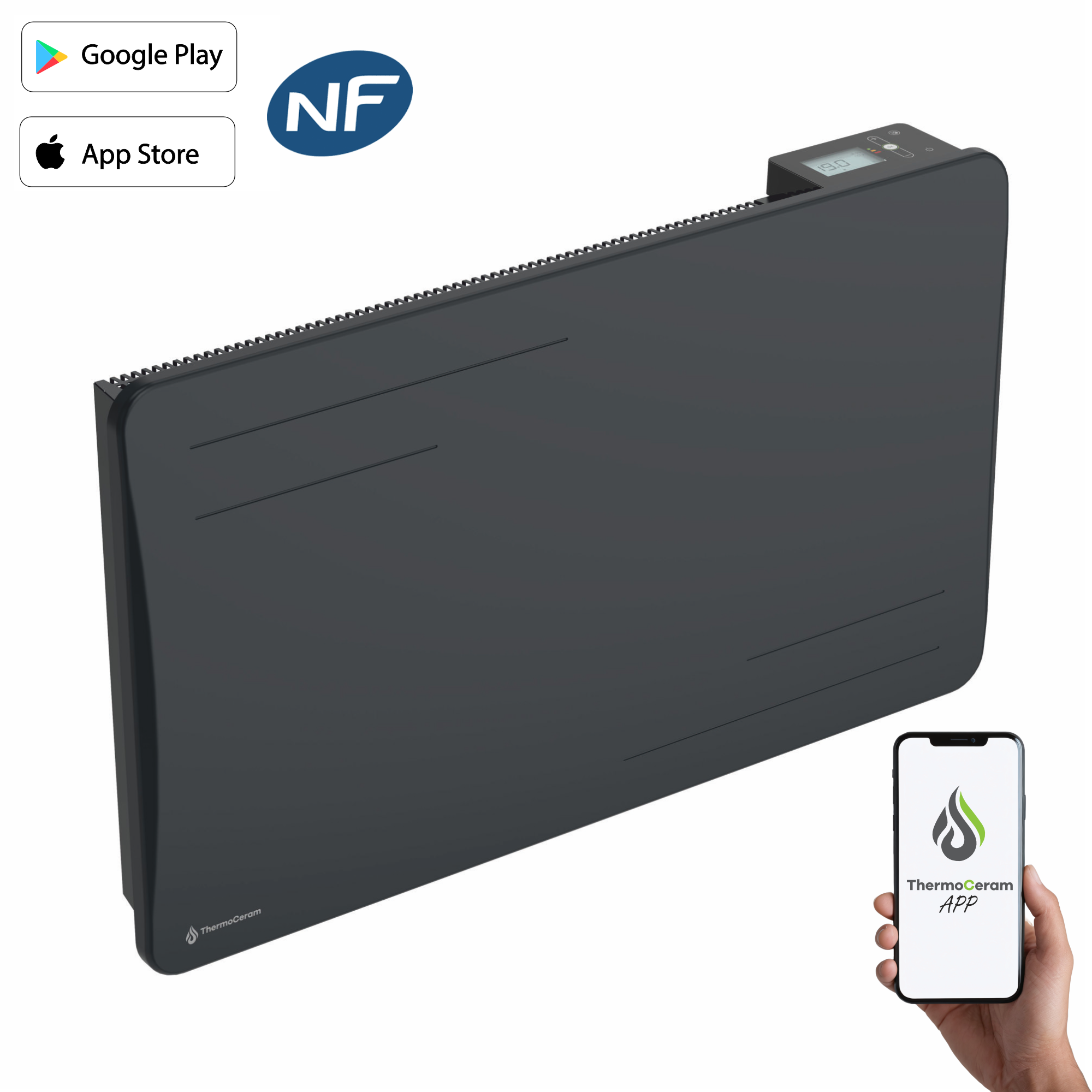 Radiateur électrique Mural Infrarouge 430W - Design Cheminée, Ultra-plat, Pour Chauffer 10-12 M², Facile à Installer
