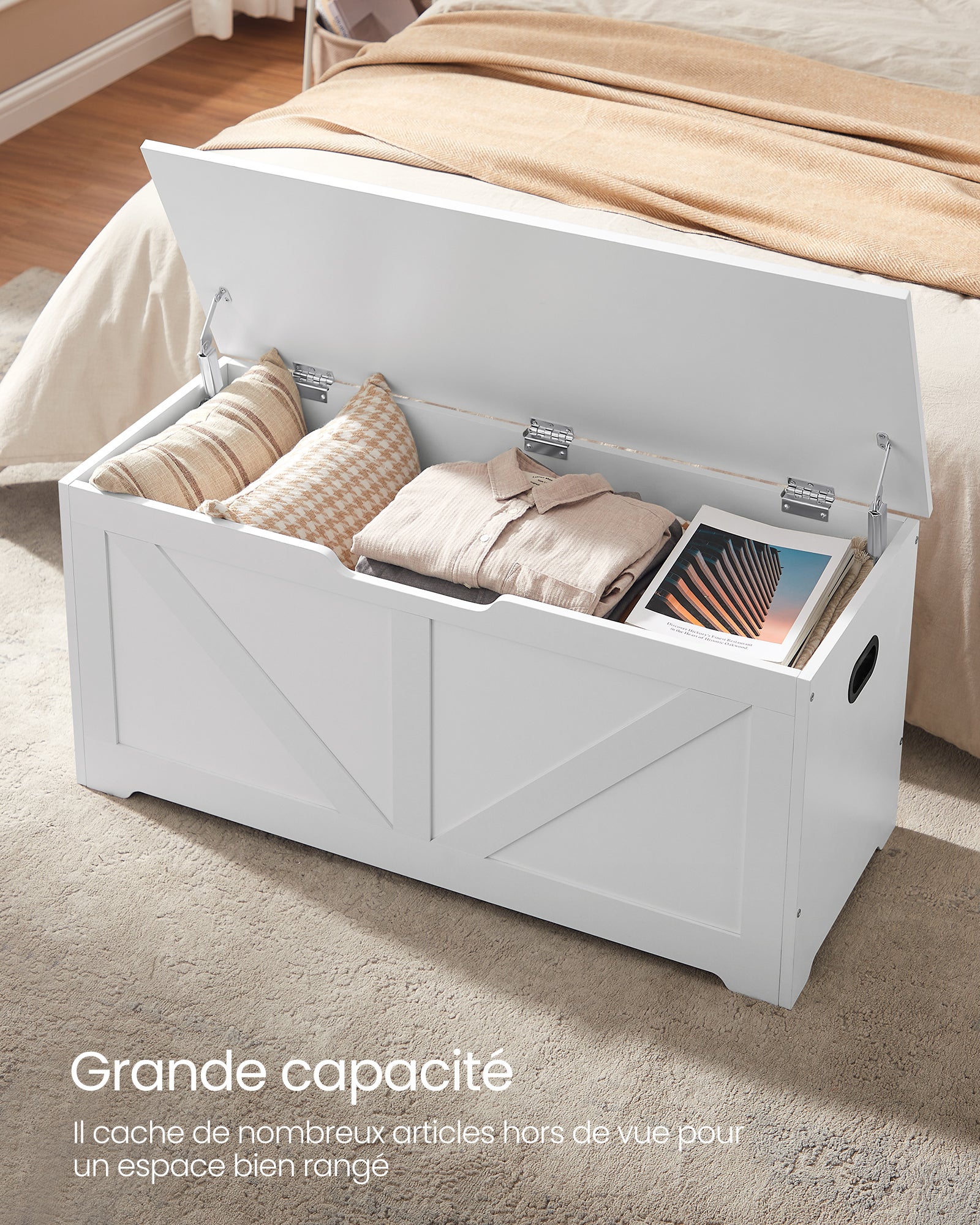 Coffre De Rangement, Avec 2 Charnières De Sécurité, Imitation Grange, 40 X 100 X 46 Cm - 3