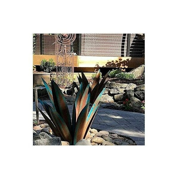 Décoration de jardin en métal, plante d'agave, sculpture rustique en métal, statue de jardin rustique, 65 cm, 9 feuilles - 4