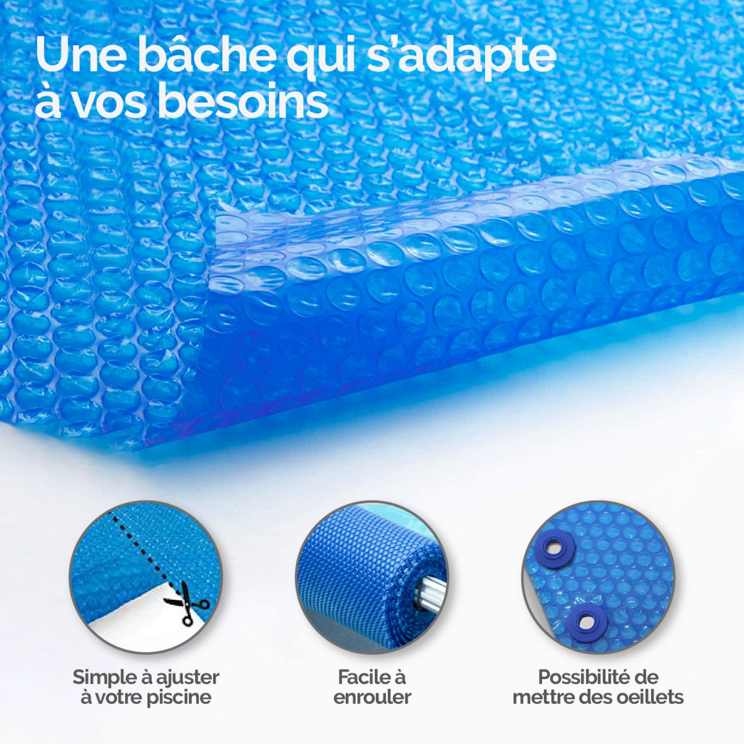 Bâche à bulles 2 m x 10 m pour piscine - 300 microns - Bleu - Linxor - 5