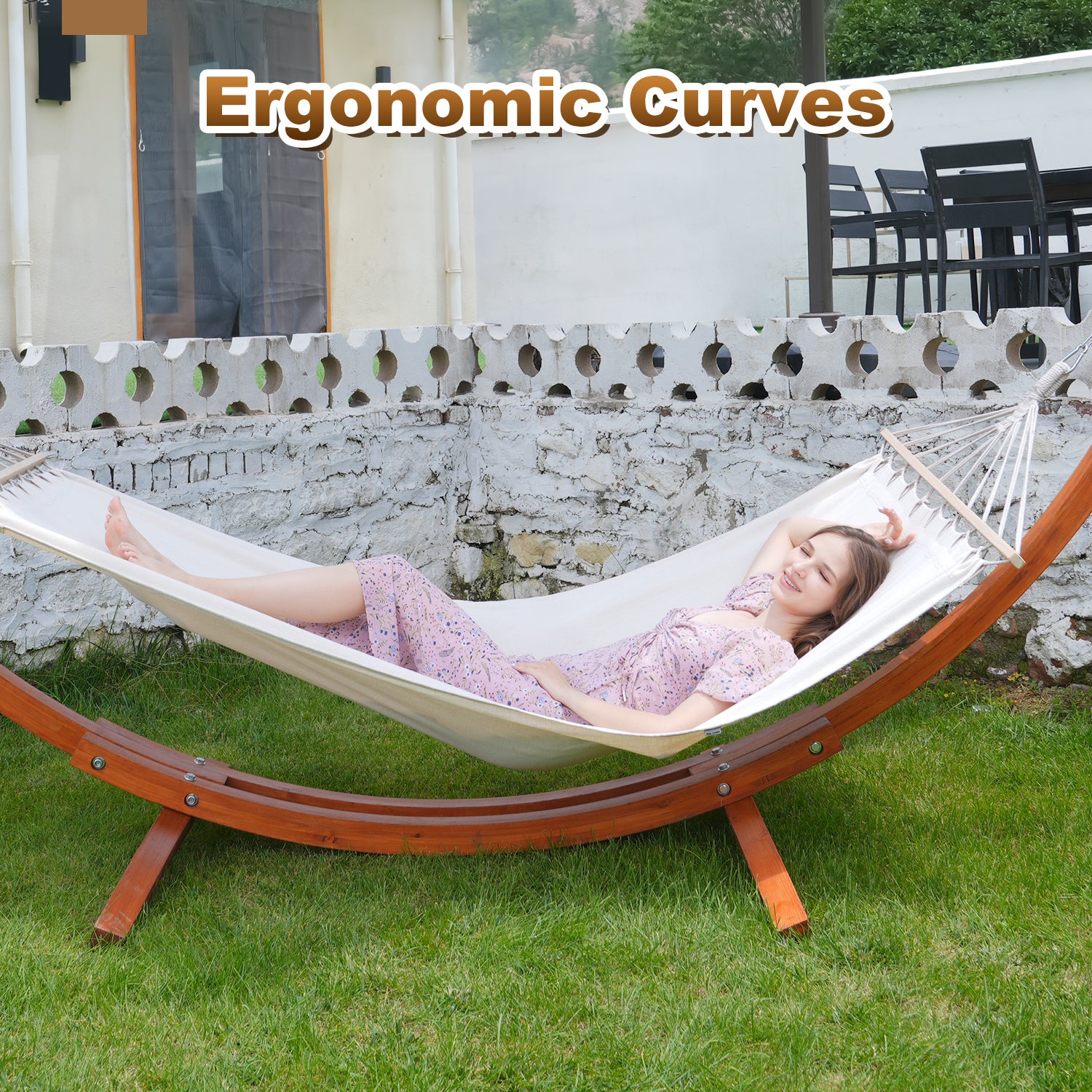 HOMAVO Hamac sur Pied, 2 Hamacs Inclus (Blanc), Supporte 200 kg, Support en Bois 320×120×120 cm - 4