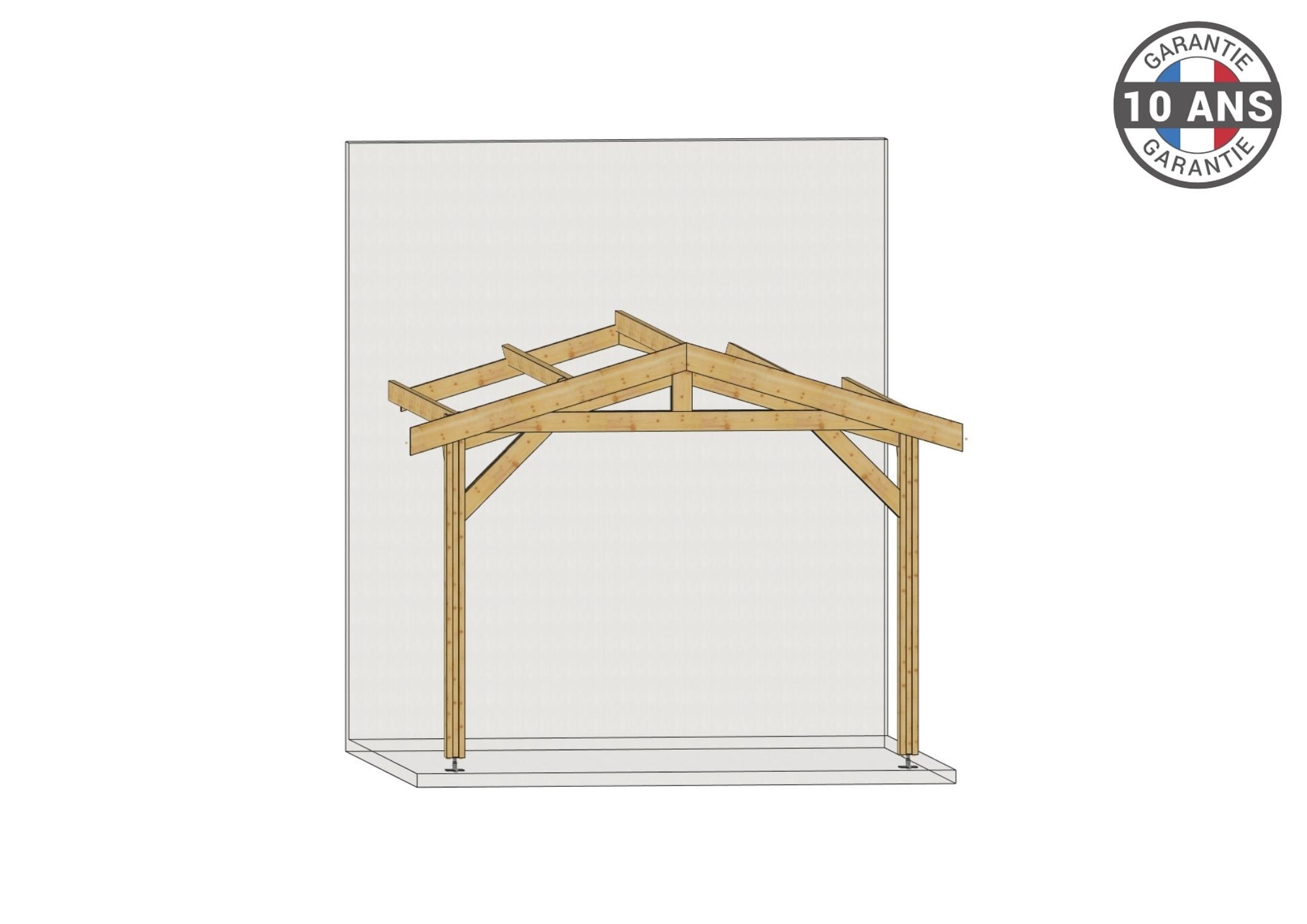 Carport Bois Douglas Français 30 m² – 2 pentes adossé – 4 poteaux – Abri voiture extérieur – Garantie 10 ans - 2