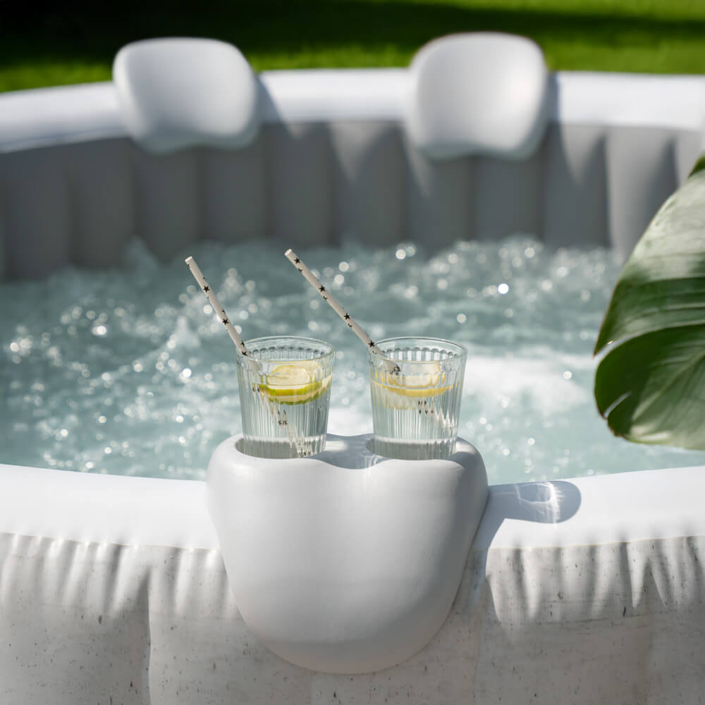 HOME DELUXE - Spa extérieur - SPLASH + coussins, porte-boissons et pare-soleil - Couleur : beige - ⌀ 208 cm, 130 jets d'air - avec couverture, kit de - 6