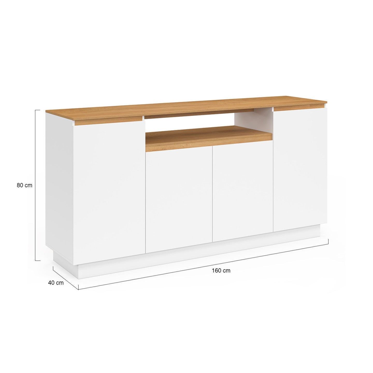 Buffet 160 cm SERENA 4 portes avec niche centrale blanc et plateau effet bois - 5