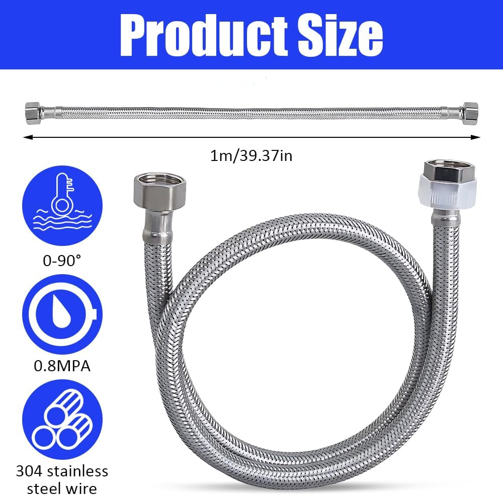 Manguera flexible para grifo de 100 cm, manguera de conexión de acero inoxidable 304, trenza para ducha - 2