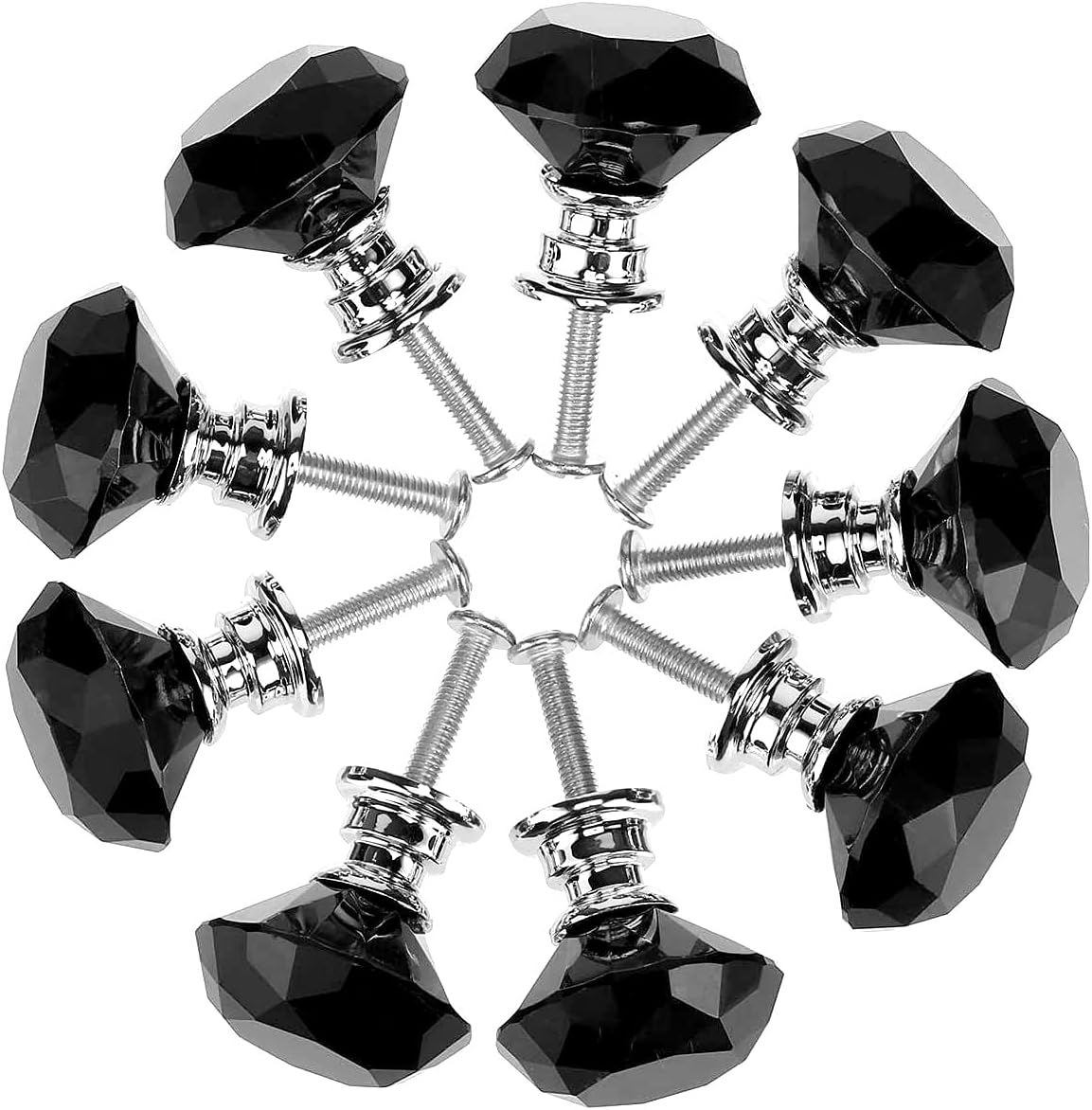 Zestaw 10 gałek ze szkła kryształowego w kształcie rombu o średnicy 30 mm do szuflad szafek kuchennych, komód, szaf, uchwytów (czarne)