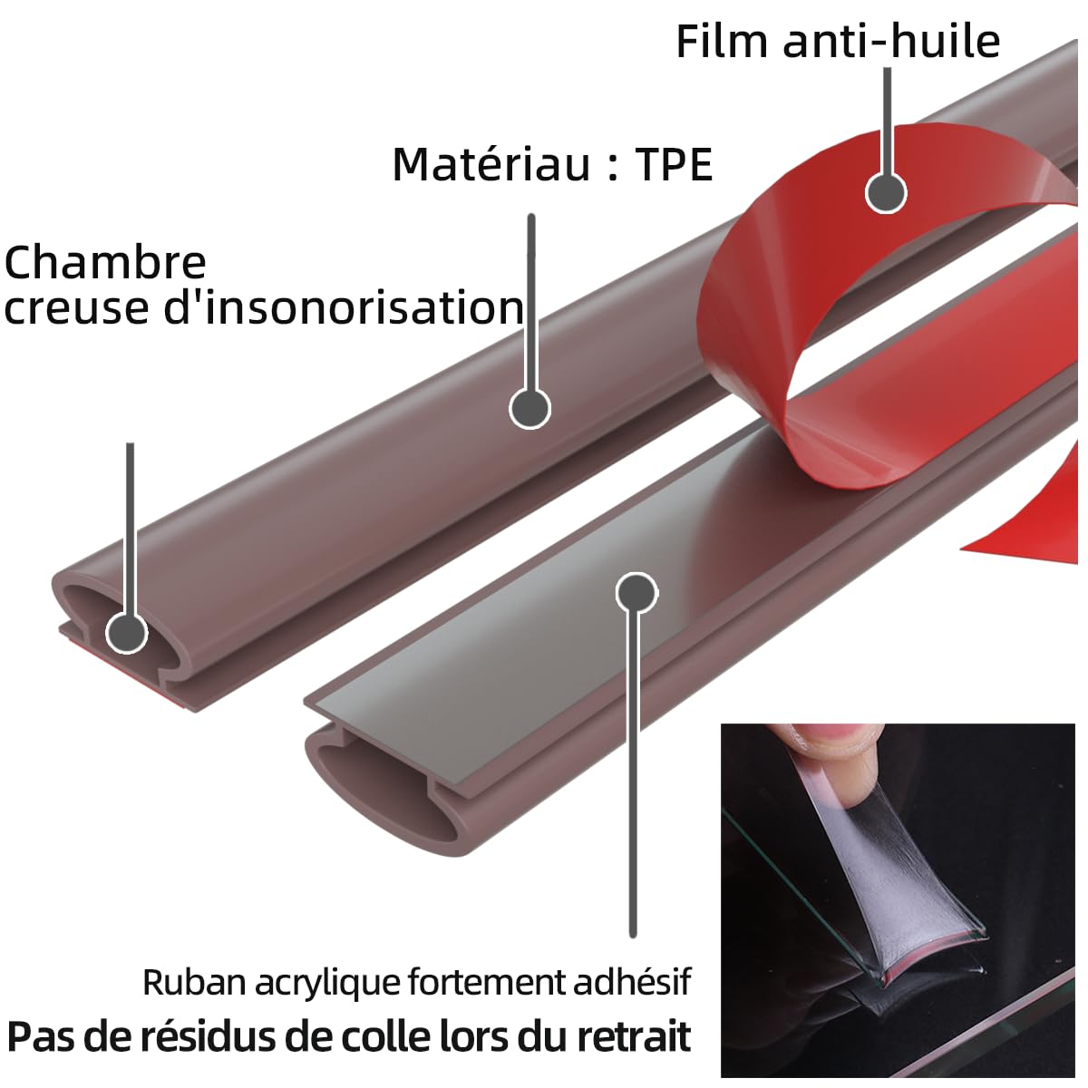 Tira aislante de PVC marrón para puertas y ventanas de 6 m. Tira aislante y selladora para puertas y ventanas de entrada. - 3