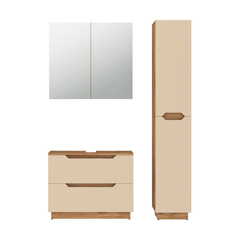 Vicco Zestaw mebli łazienkowych Lotta, Dąb/kaszmir w paski, 3 części